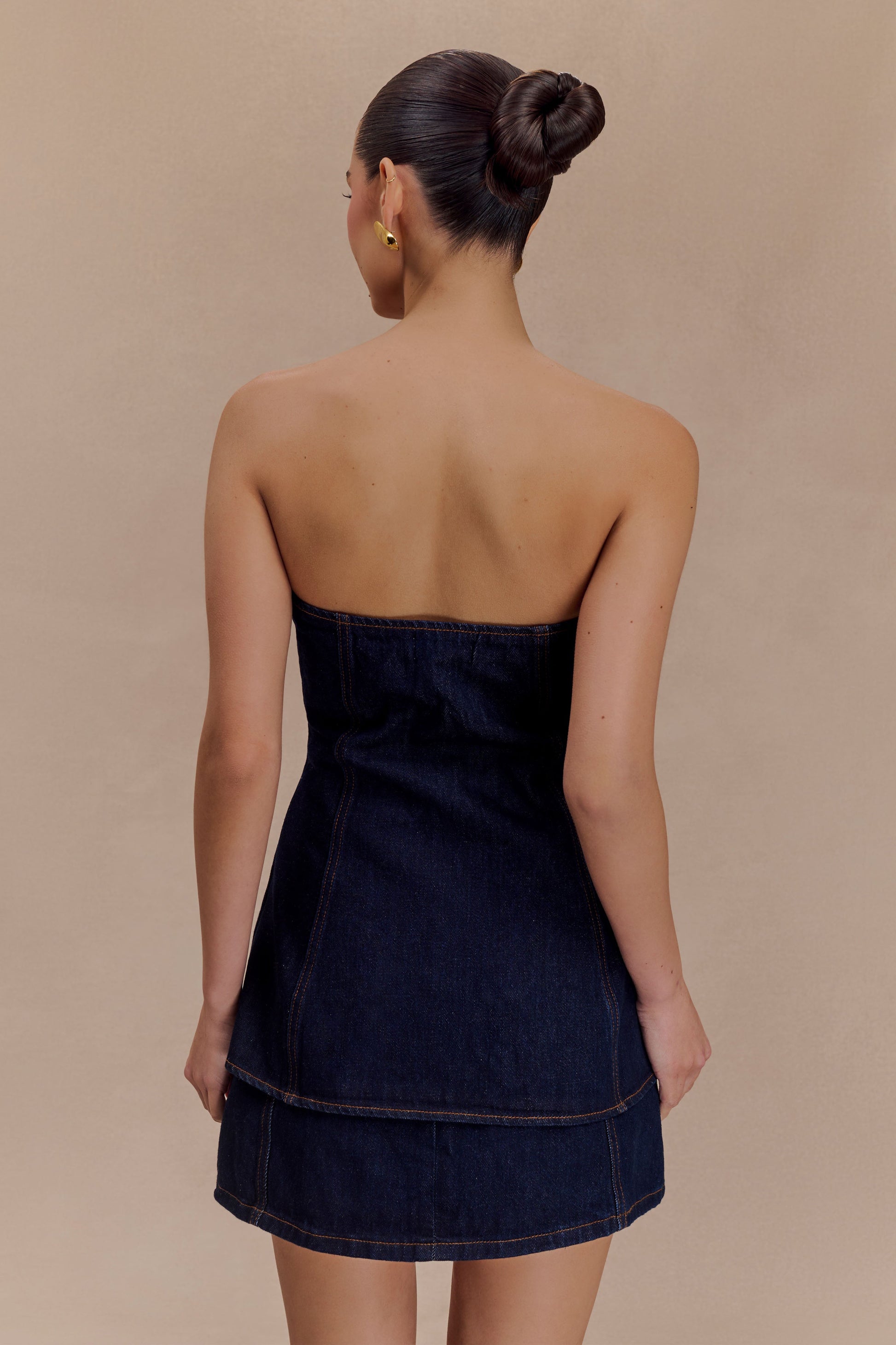 Collective Tops - Lennox Strapless Long Line Button Top - Indigo Blue third image