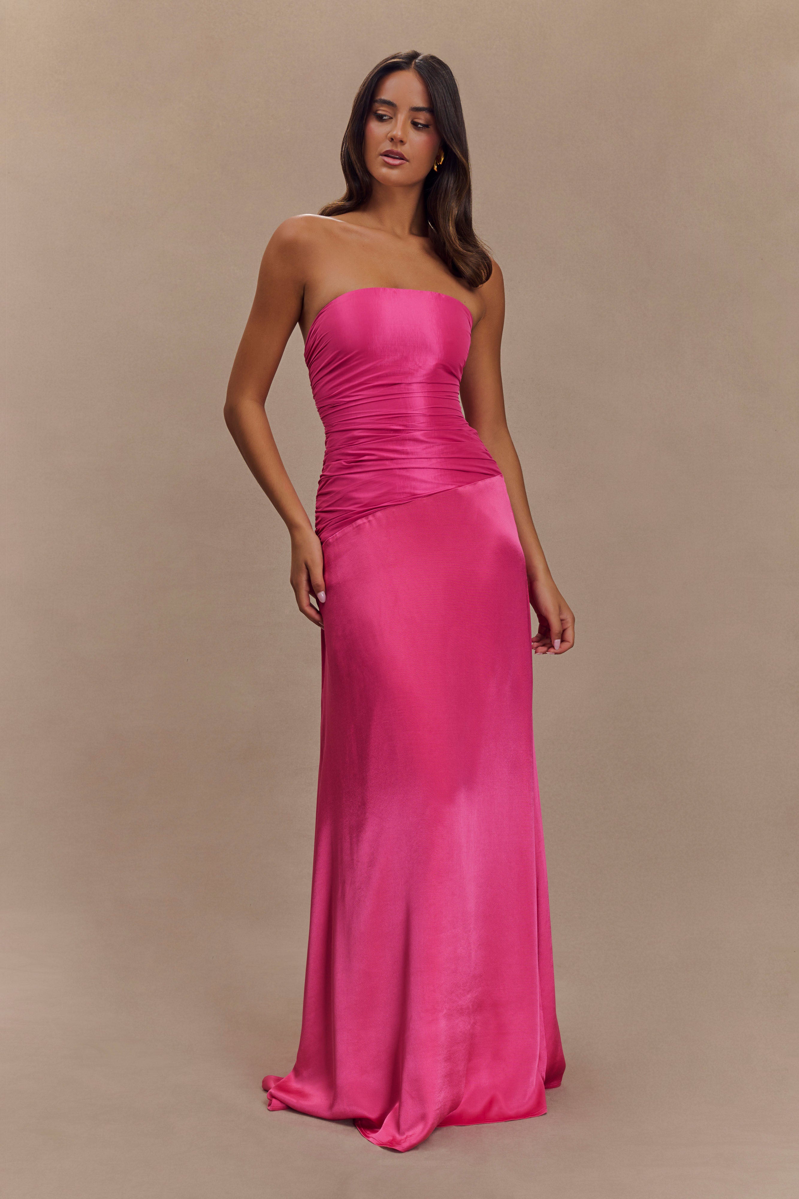 Serena Strapless Taffeta Maxi Dress Crimson Pink MESHKI