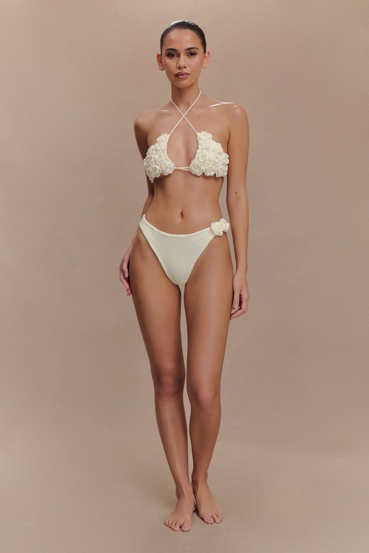 Aesha Floral Crochet Bikini Top - Ivory