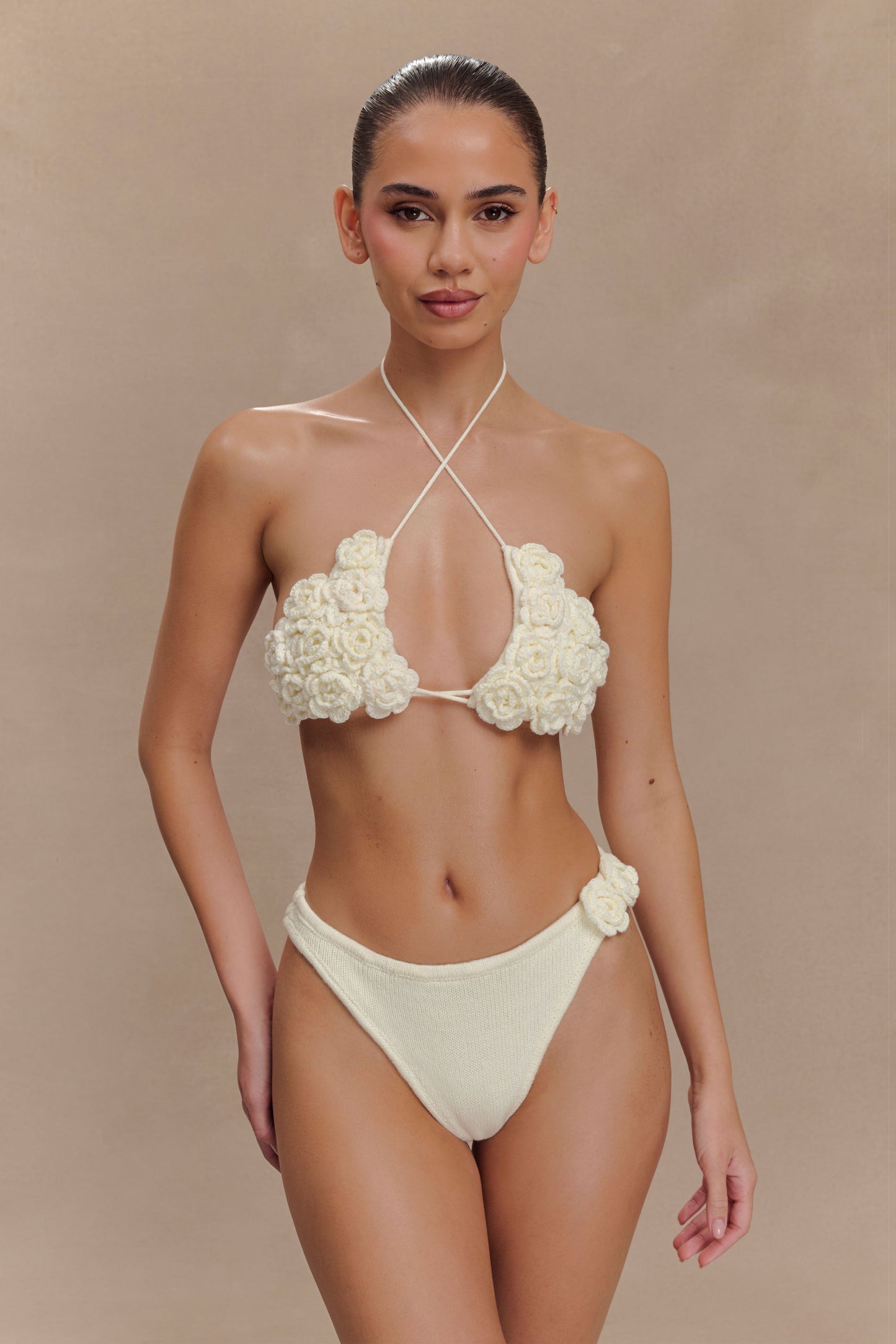 Aesha Floral Crochet Bikini Top - Ivory