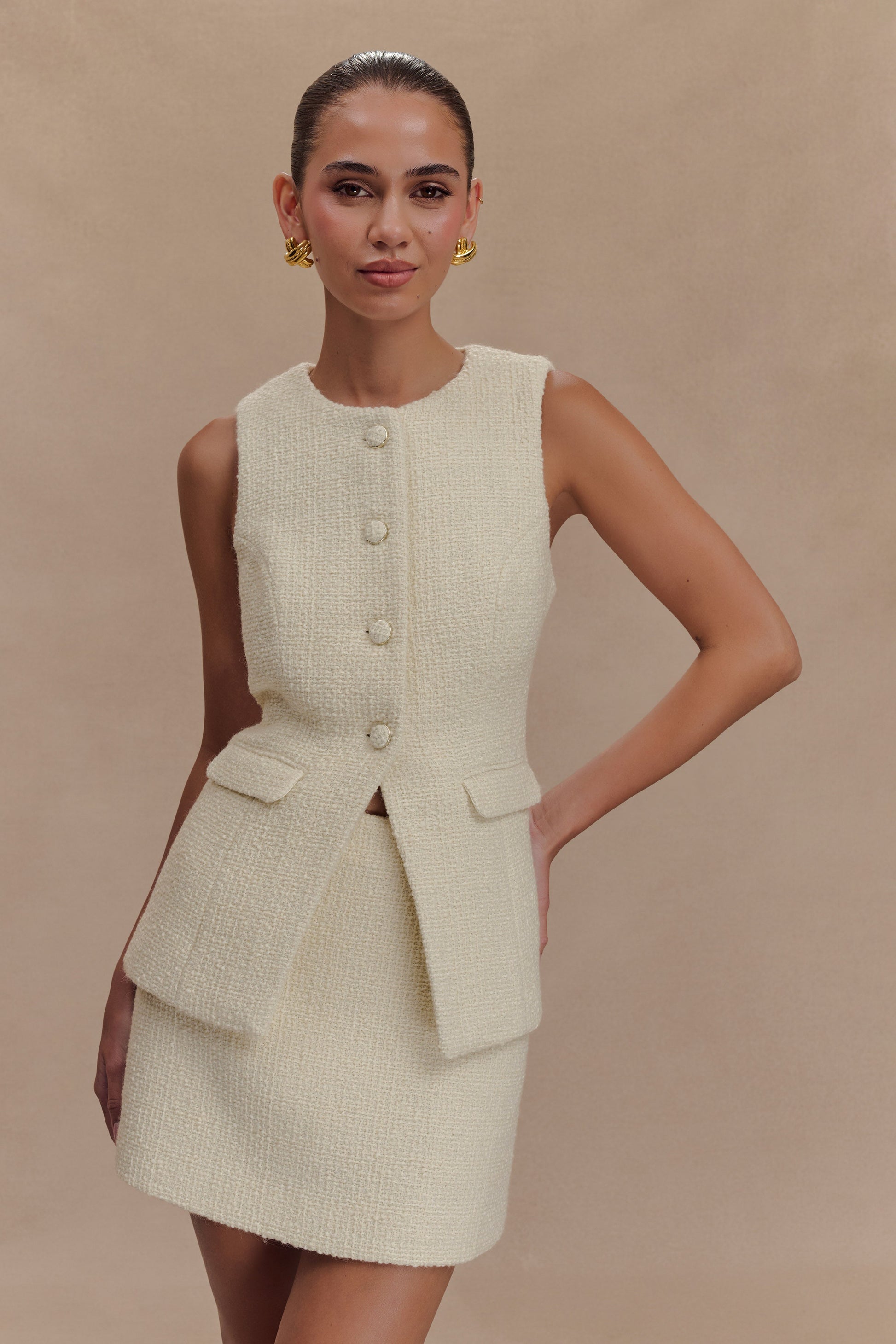 Collective Tops - Camilla Boucle Sleeveless Vest - Ivory secondary image