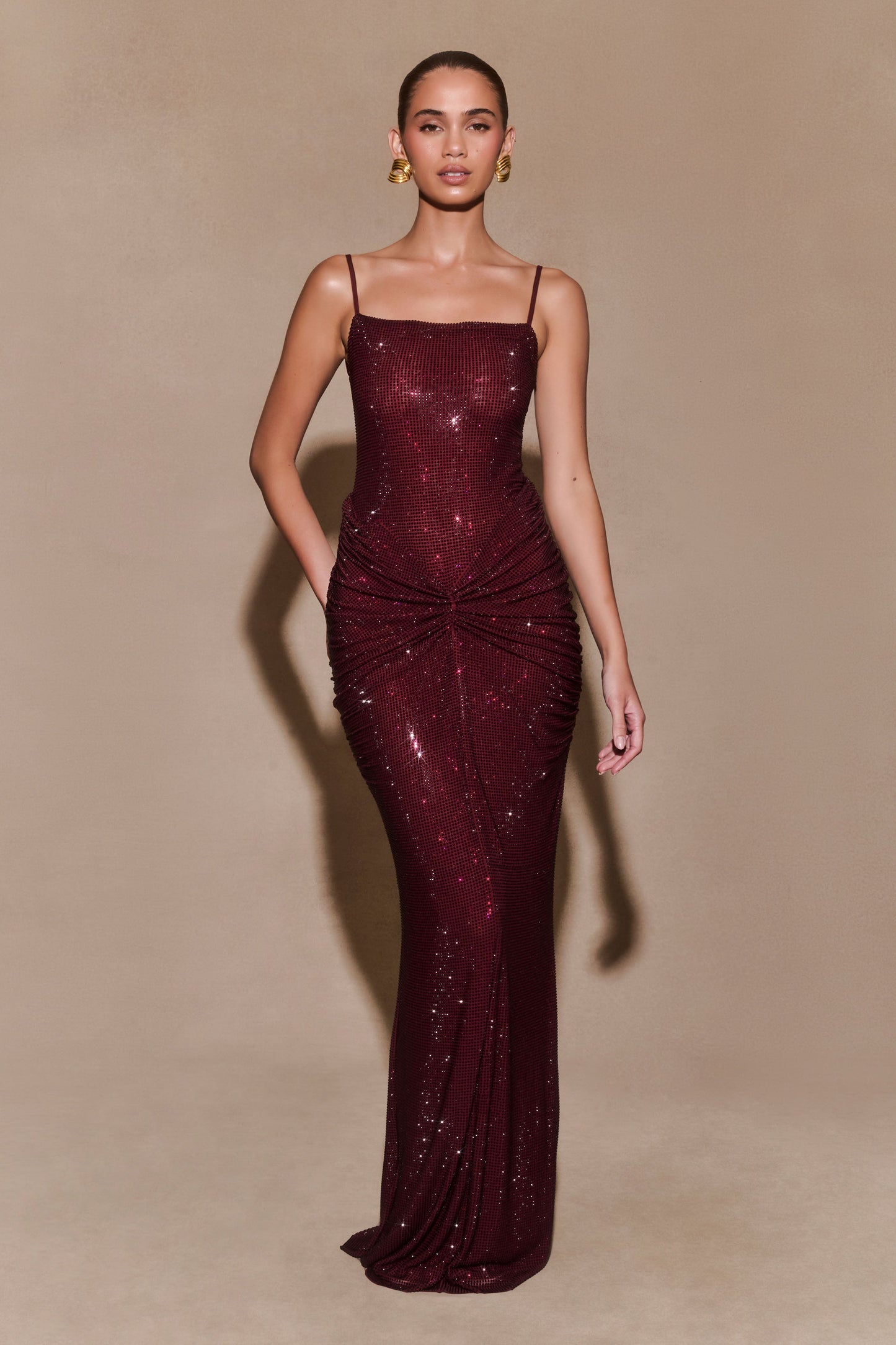 Roisin Diamante Maxi Dress - Mahogany