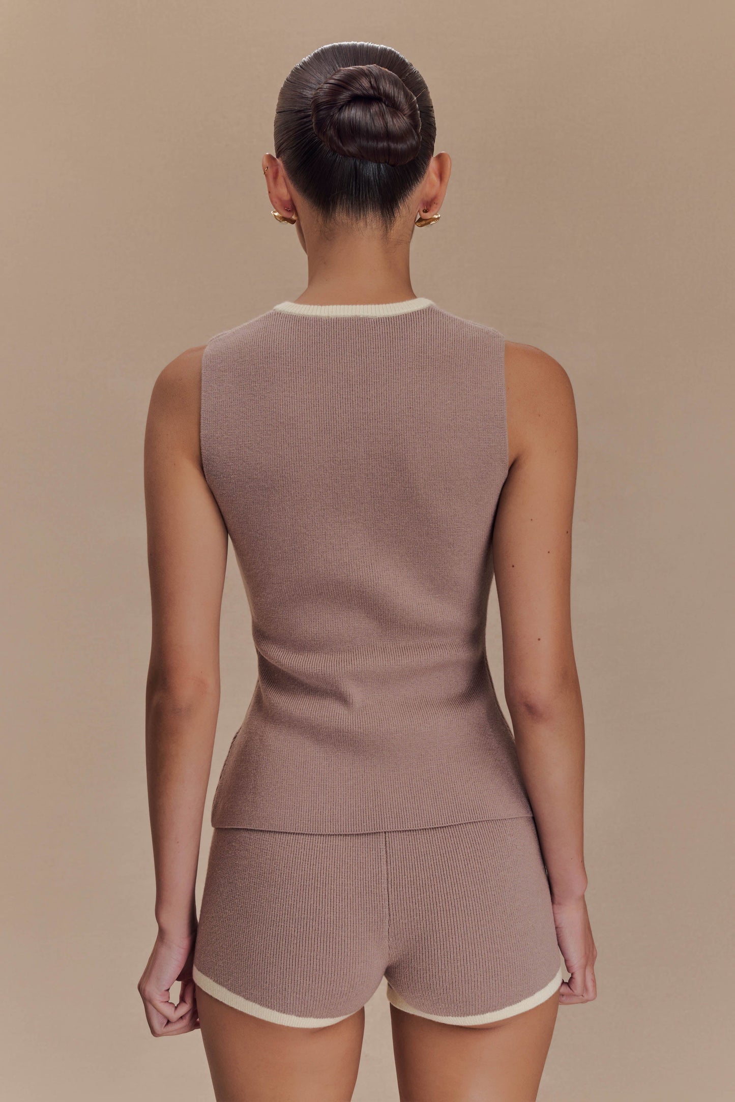 Julianne Contrast Knit Top - Pebble/Ivory