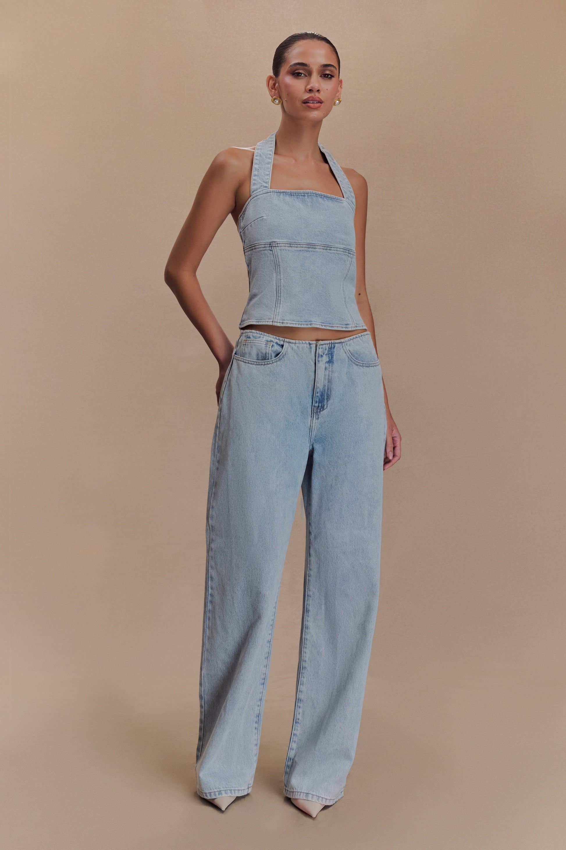 Collective Tops - Dayna Denim Halter Top - Light Blue fourth image