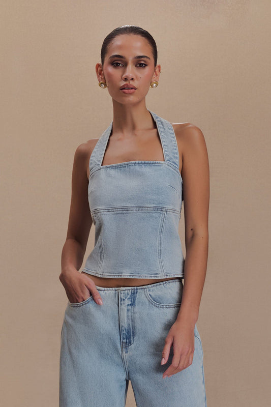 Collective Tops - Dayna Denim Halter Top - Light Blue featured image