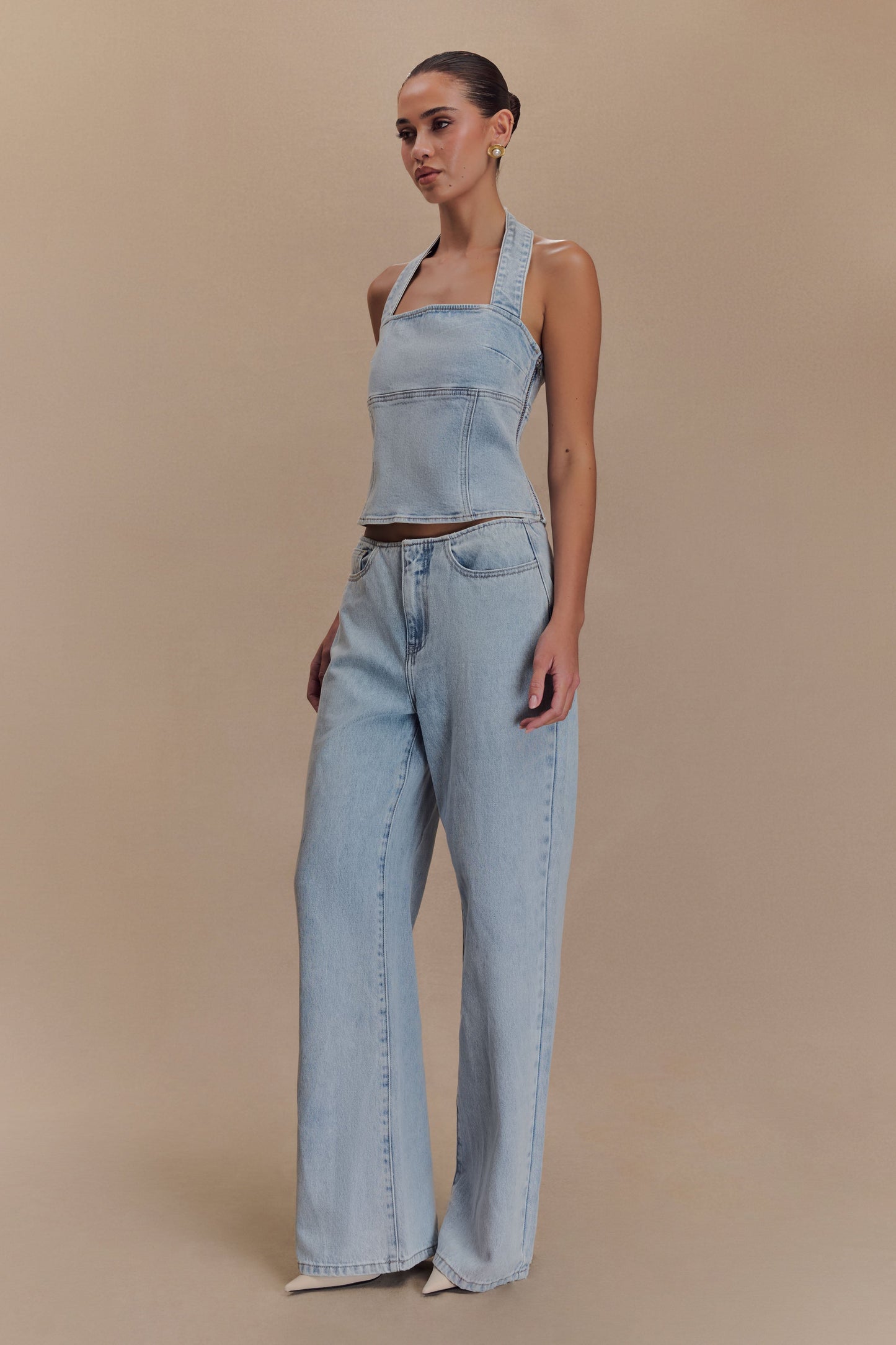 Caitlin Mid Rise Denim Jeans - Light Blue