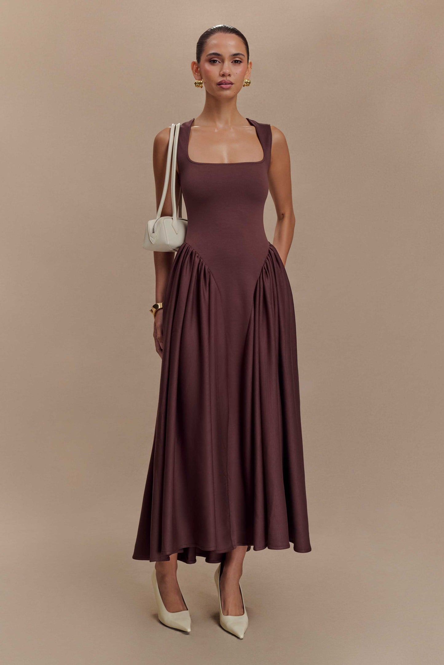 Sharon Scuba Jersey Midi Dress - Cacao Brown