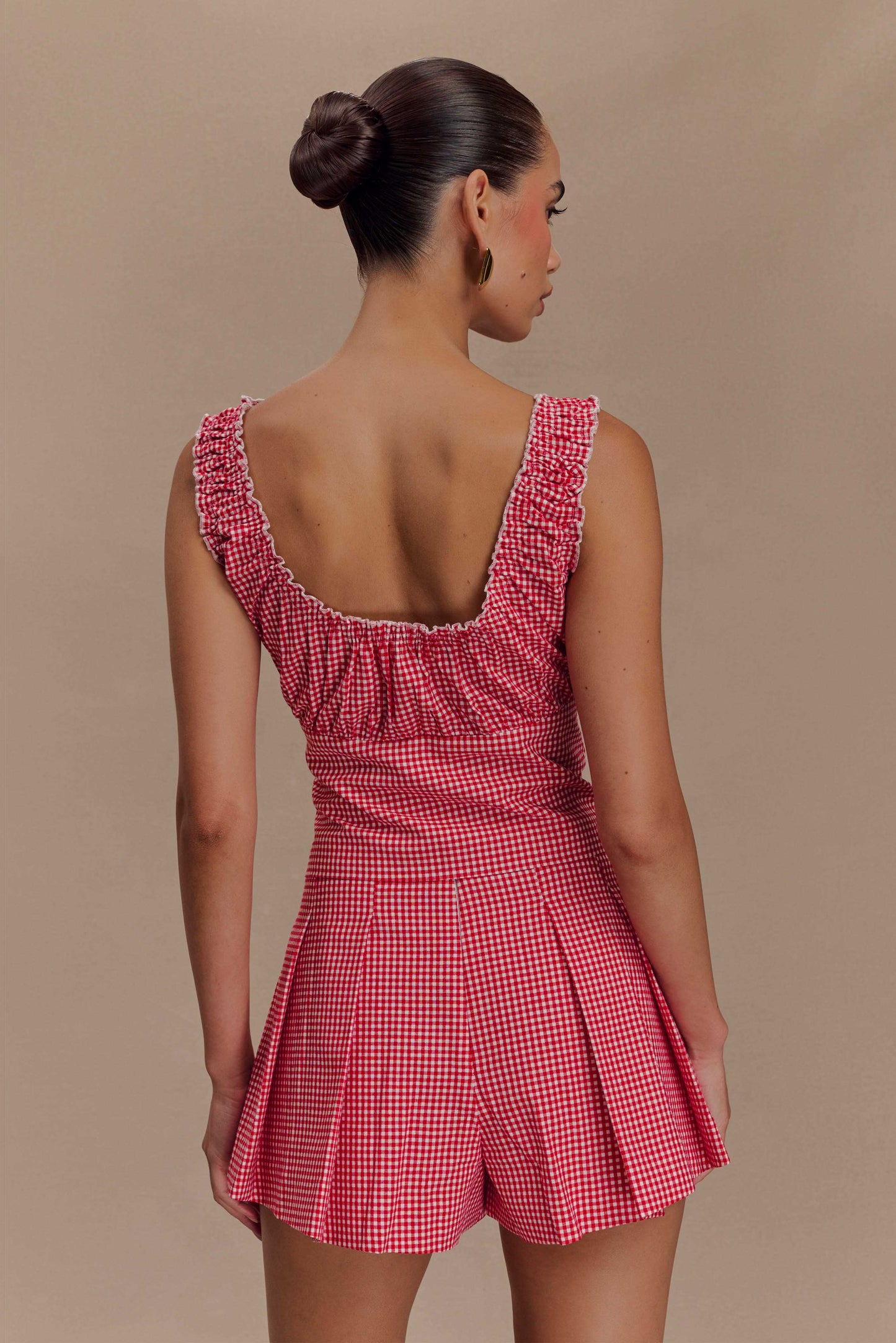 Ines Sleeveless Ruched Top - Red Gingham
