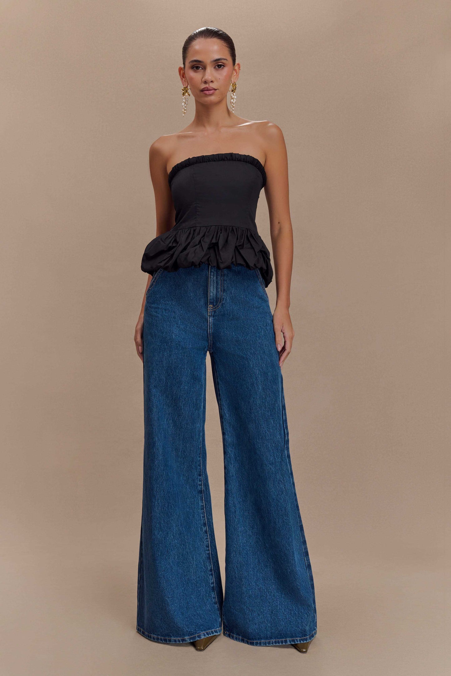 Cora Ruched Strapless Top - Black