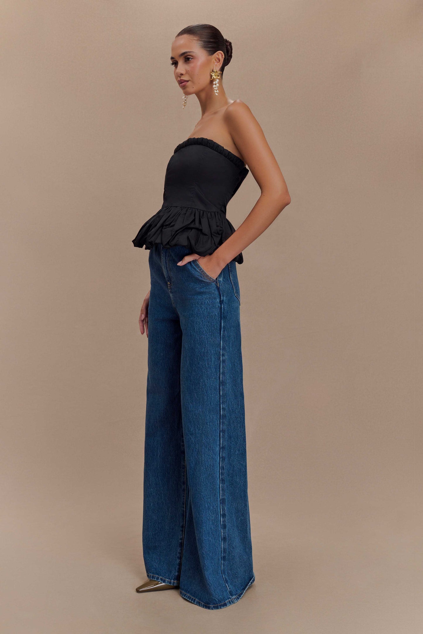 Cora Ruched Strapless Top - Black