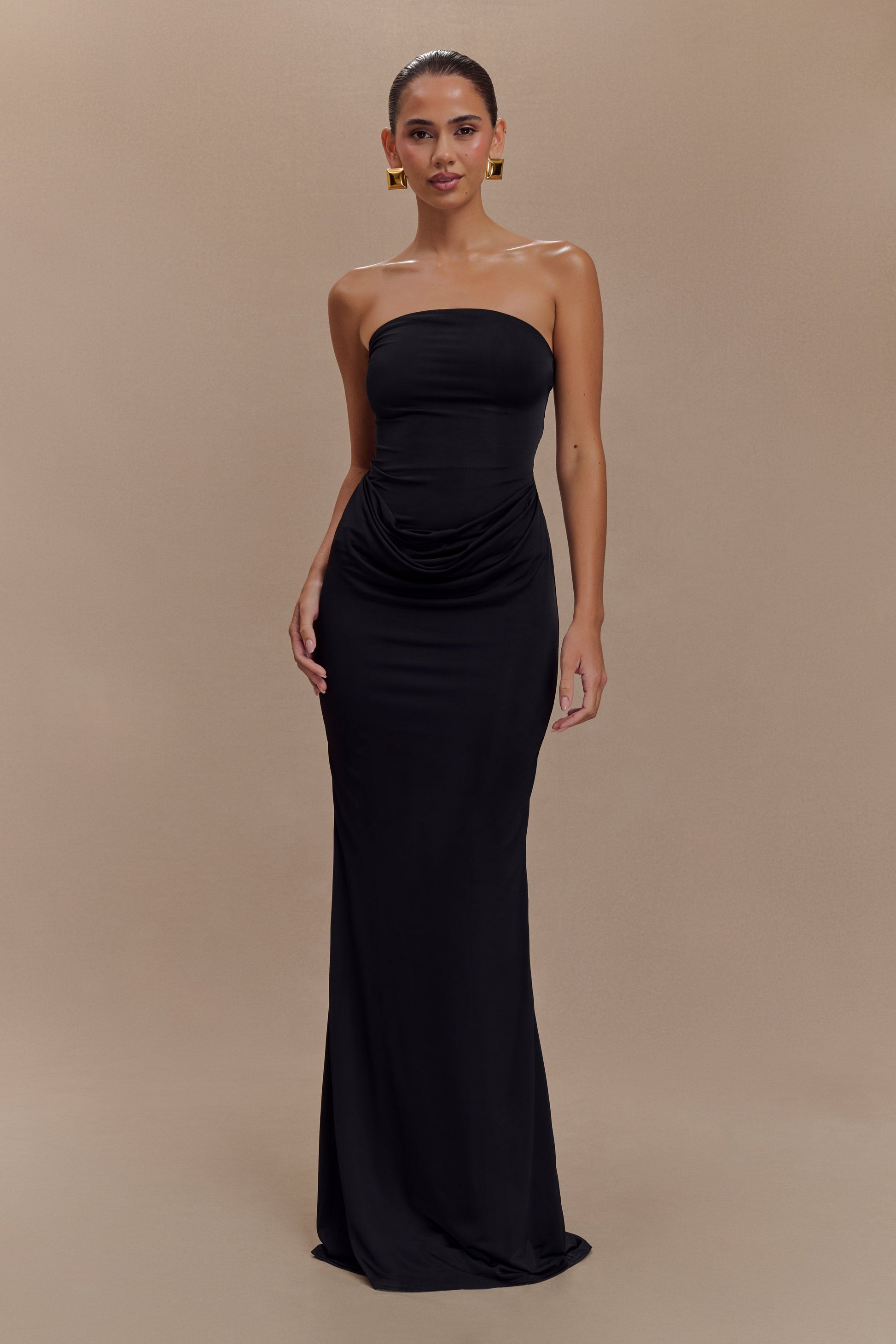 Madison Strapless Slinky Maxi Dress - Black - View 6 | Shop Formal Dress