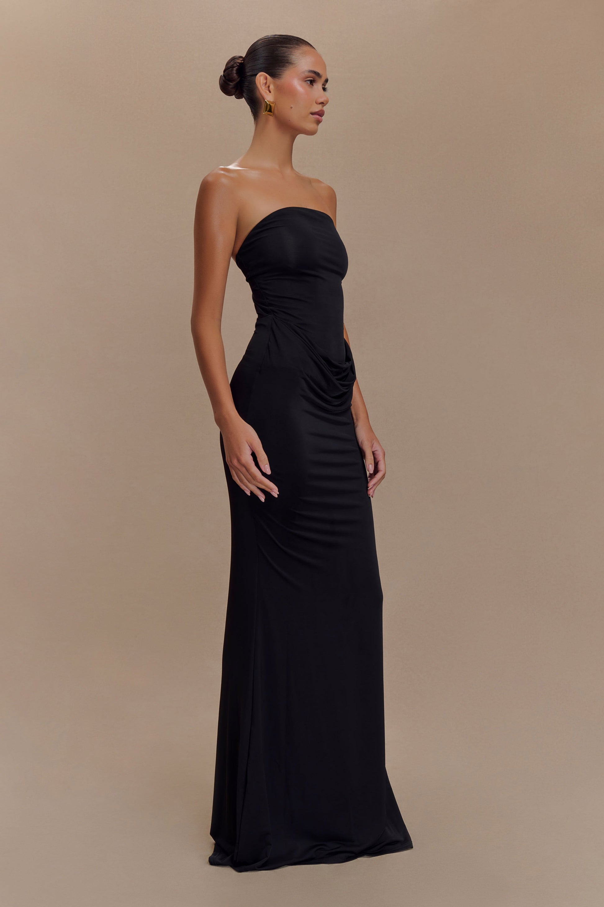 Madison Strapless Slinky Maxi Dress - Black - View 5 | Shop Formal Dress