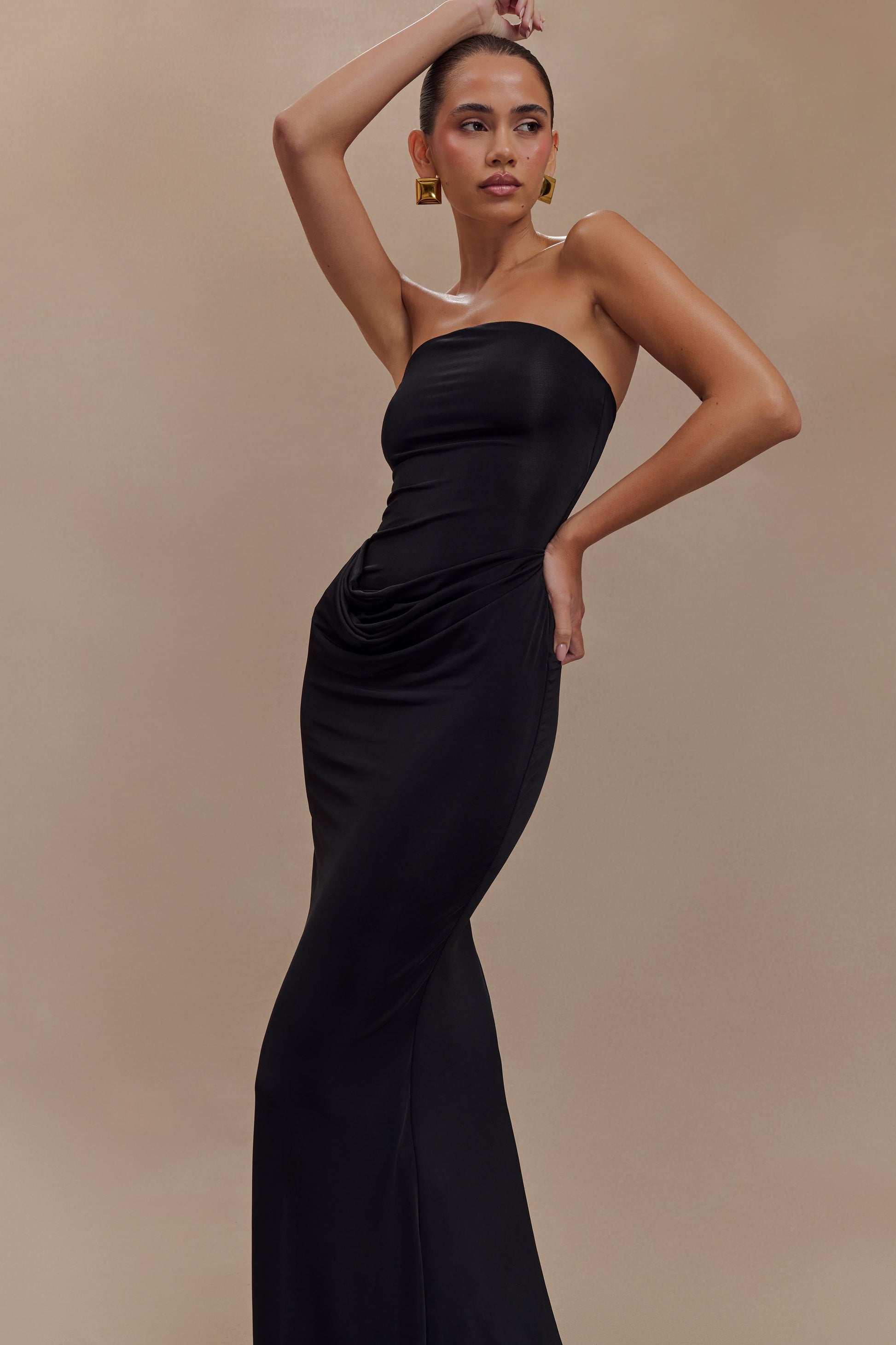 Madison Strapless Slinky Maxi Dress - Black - View 4 | Shop Formal Dress