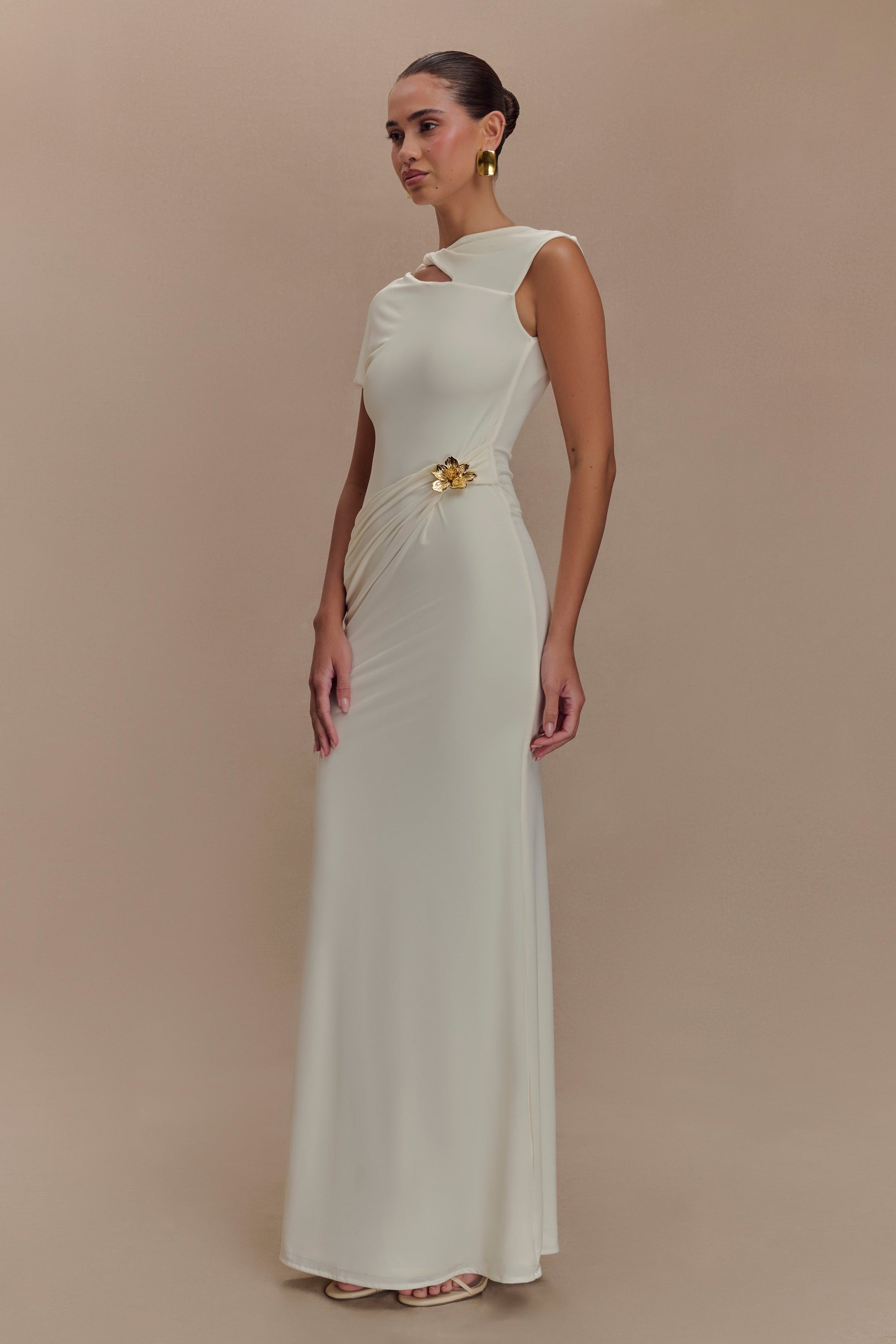 Collective Dress - Kaida Slinky Maxi Dress With Hardware - Ivory image 5