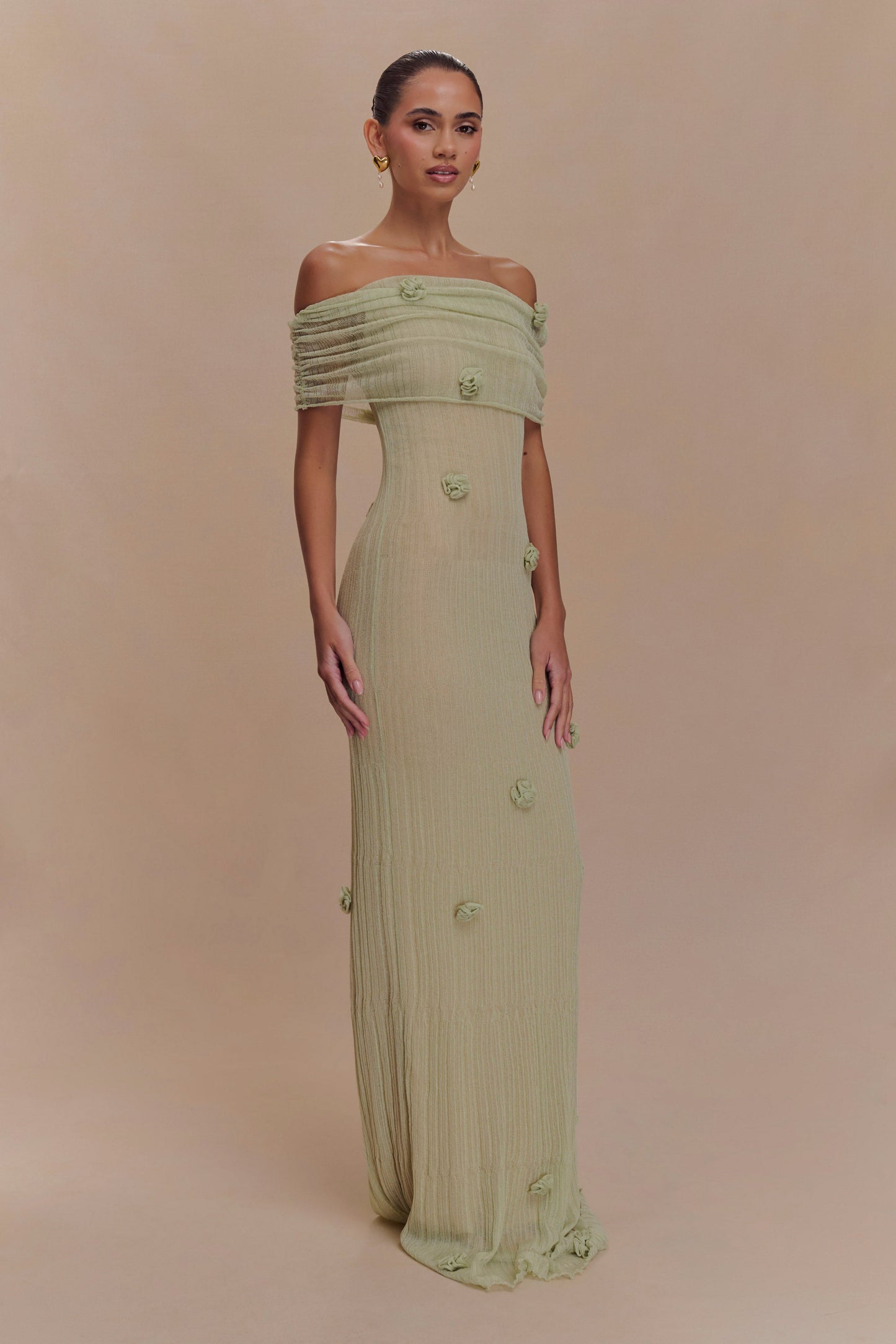 Brynn Orchid Knit Maxi Dress - Pastel Green