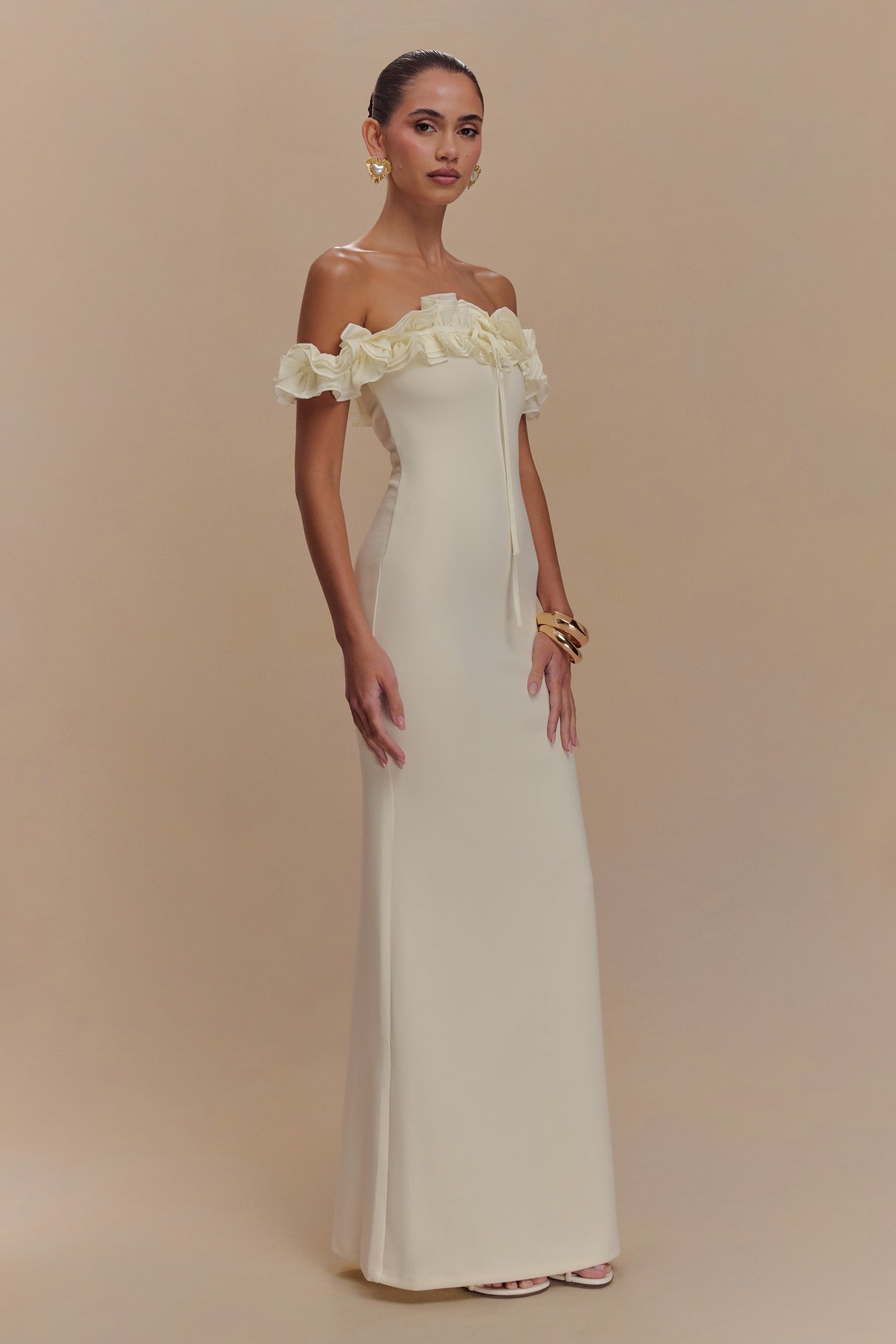 Nova Ruffle Off Shoulder Maxi Dress - Ivory