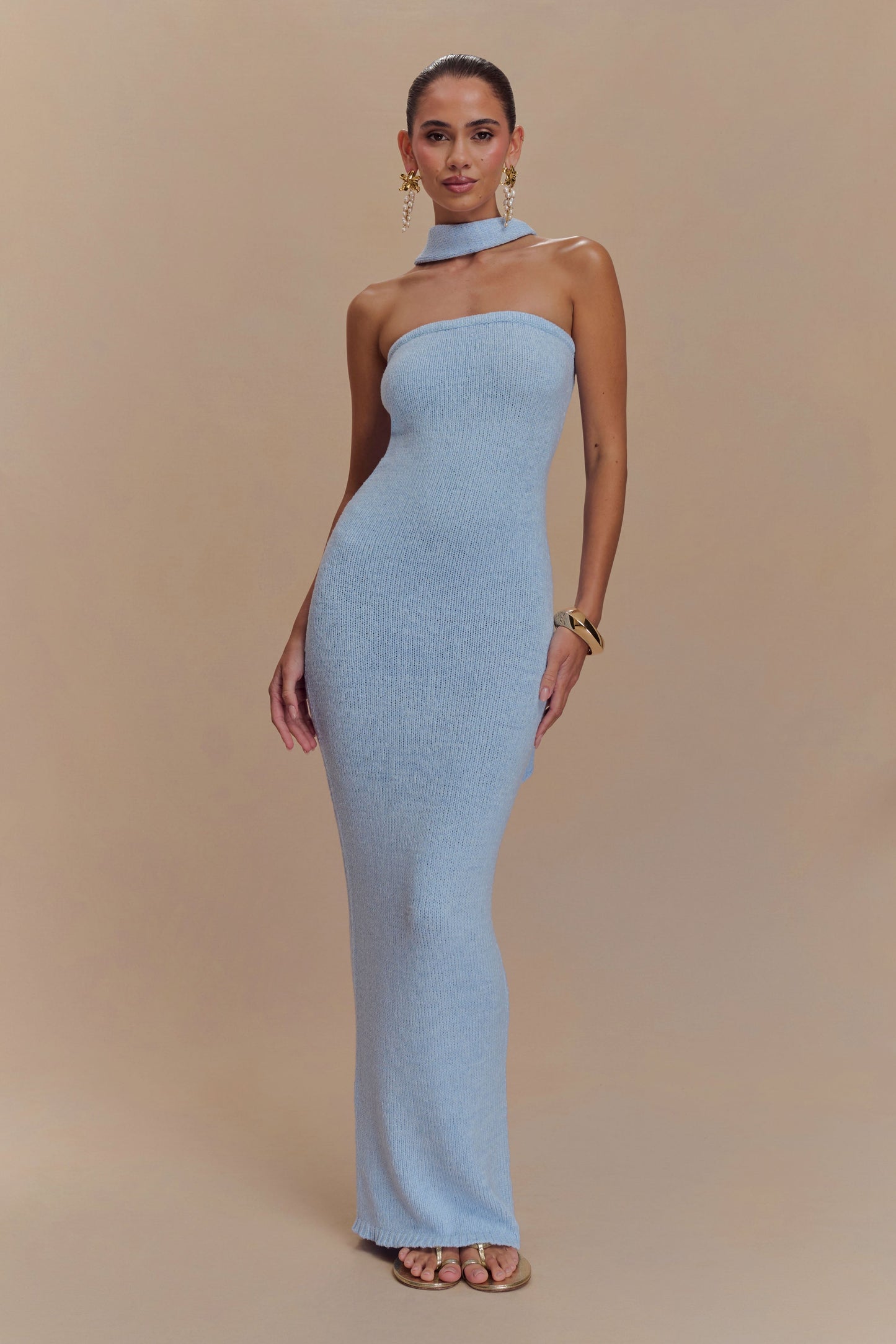 Andrea Strapless Knit Maxi Dress - Light Blue