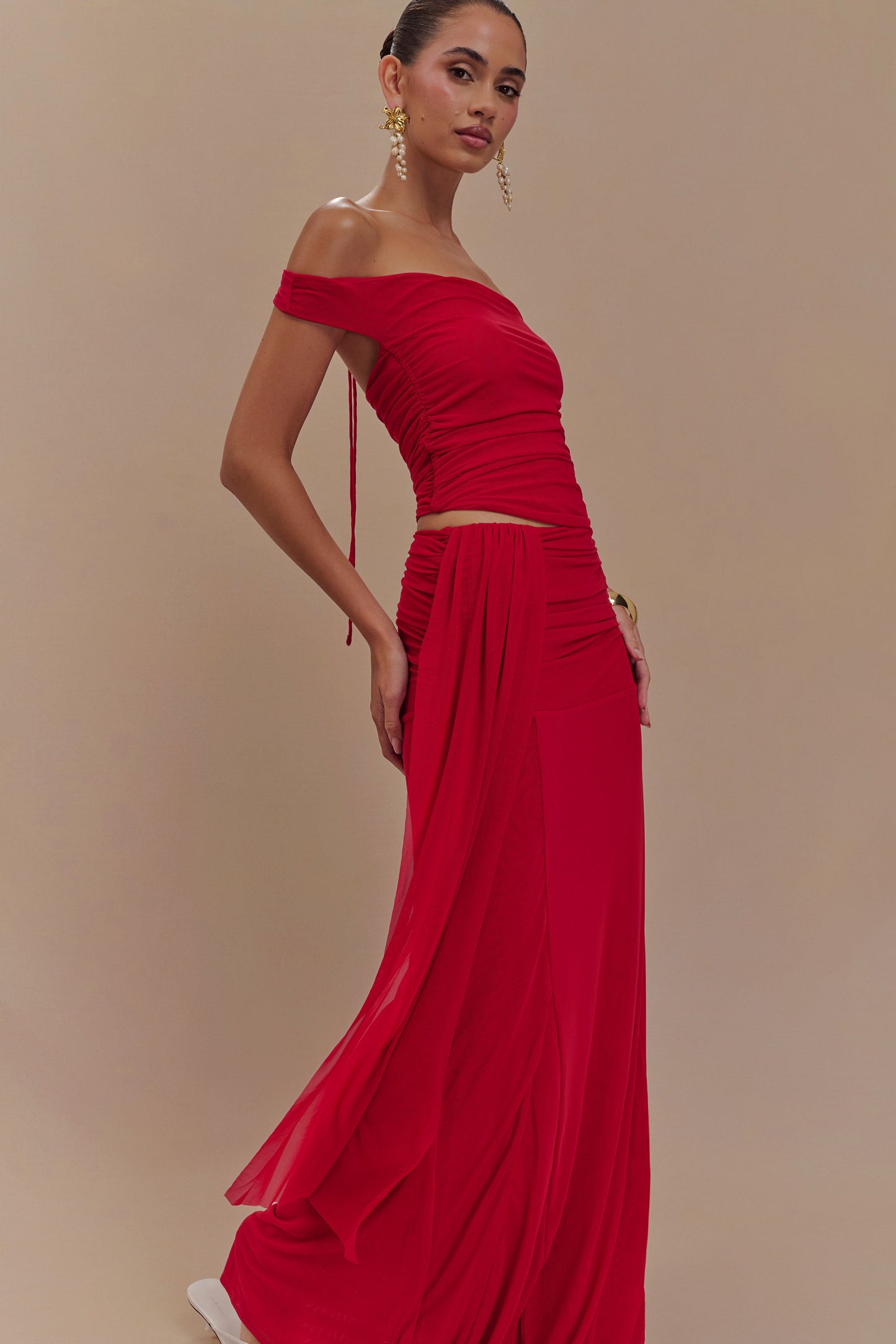 Arna Mesh Maxi Skirt - Ruby