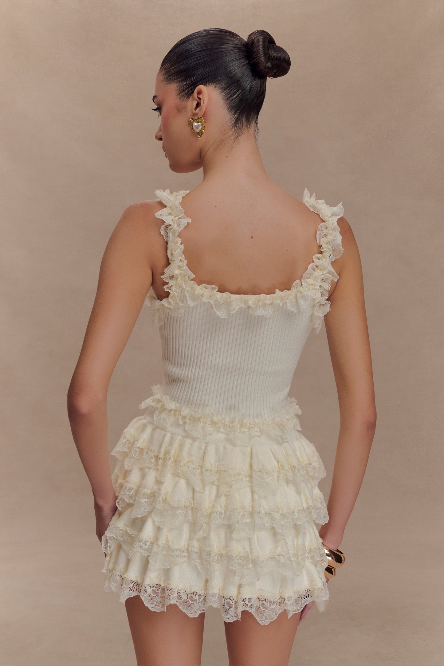 Shay Lace Ruffle Knit Top - Cream