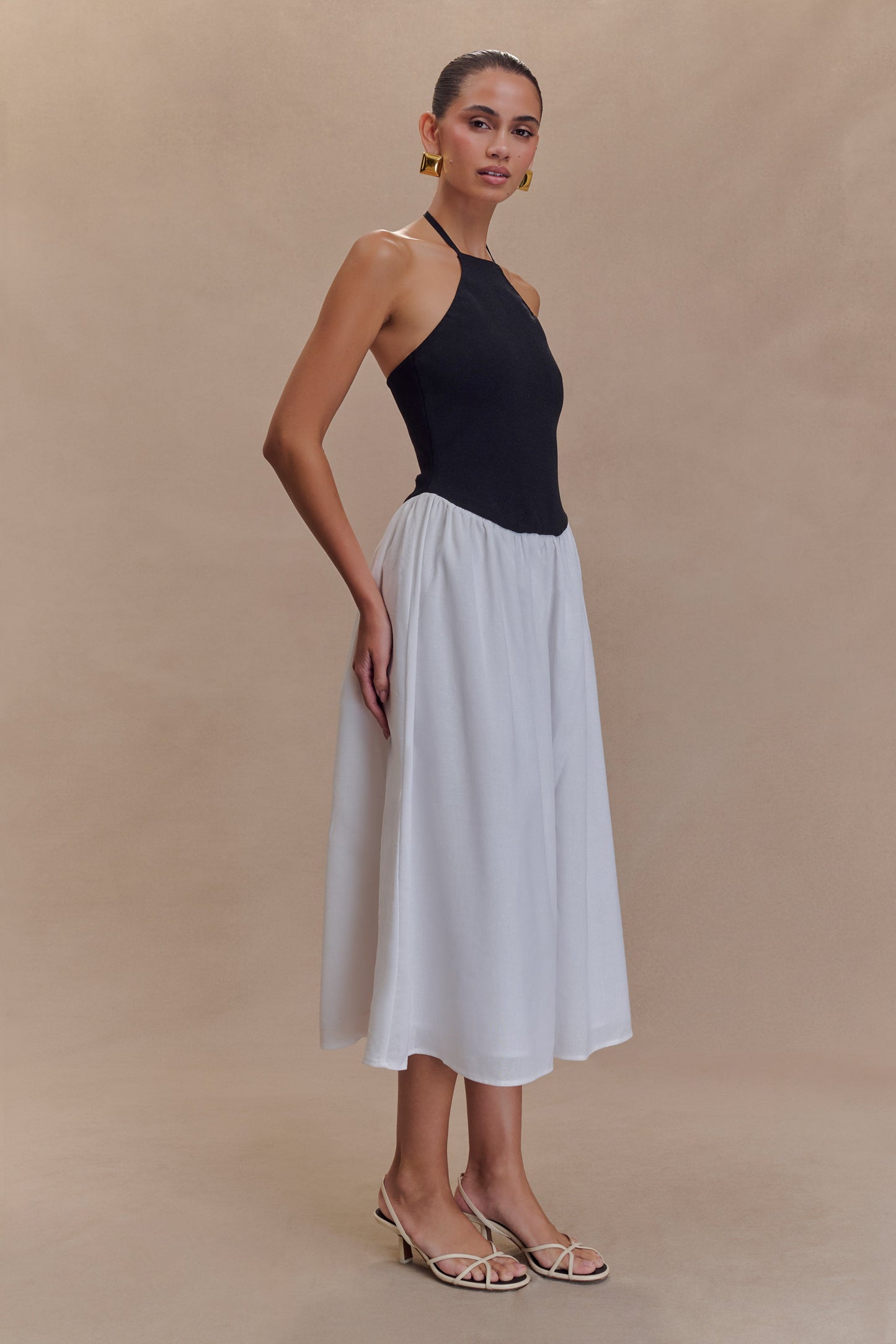 Katie Knit And Linen Midi Dress - Black/White