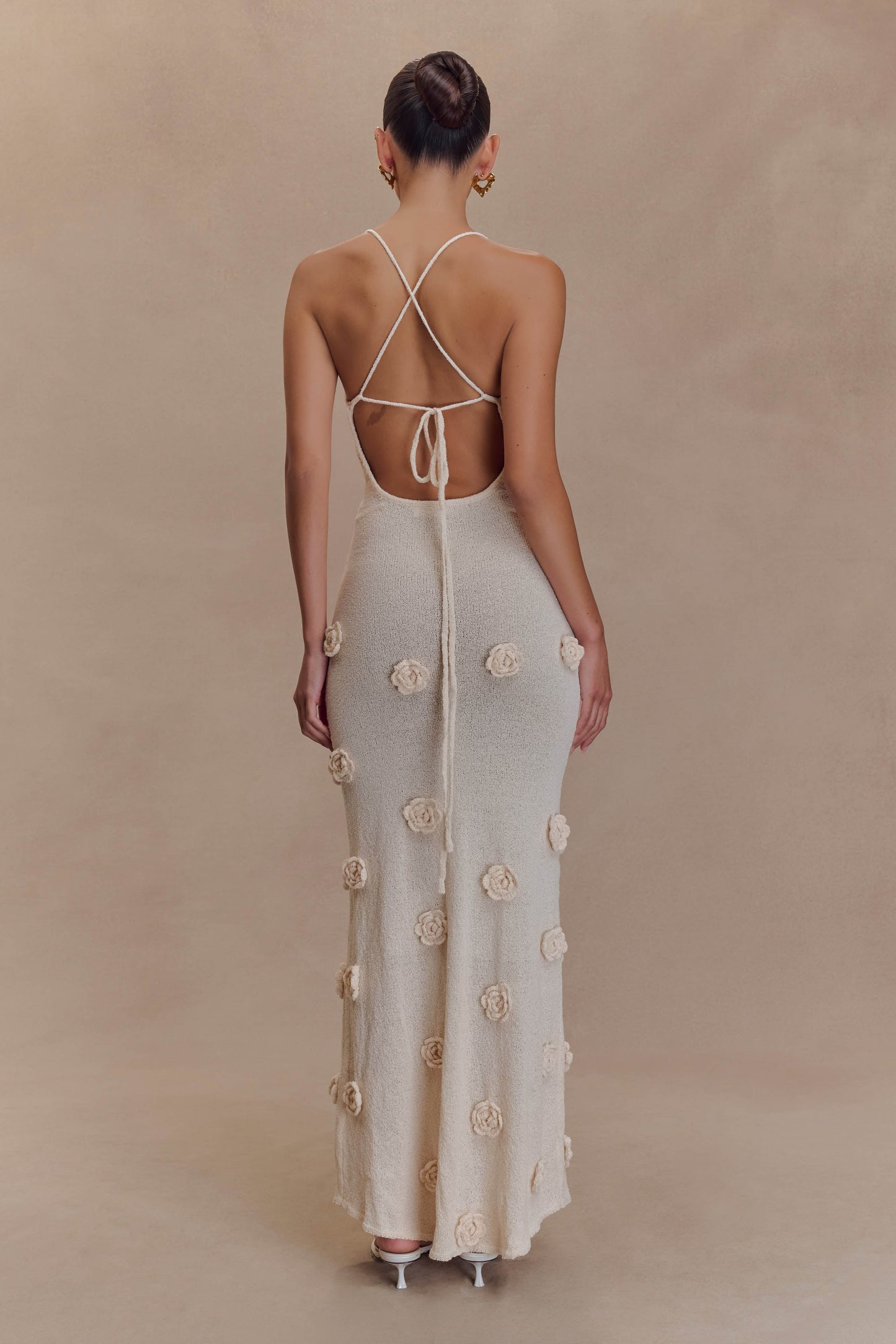 Suki Knit Maxi Dress With Flowers - Nude