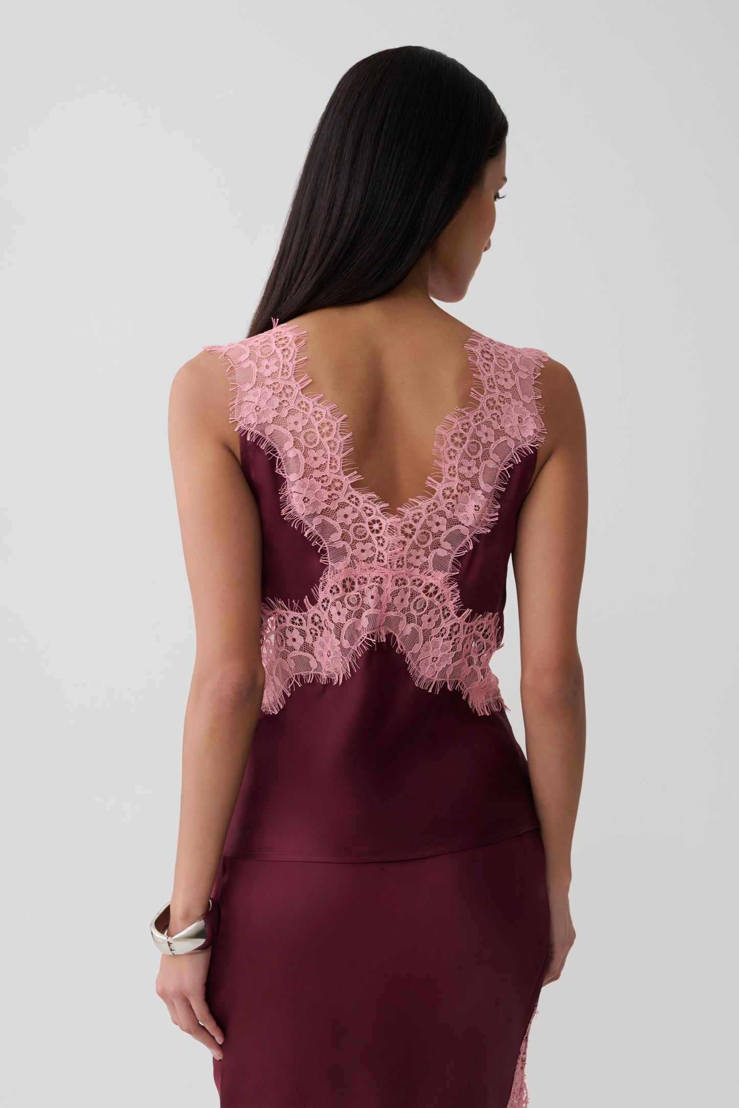 Amber Satin And Lace Camisole - Burgundy