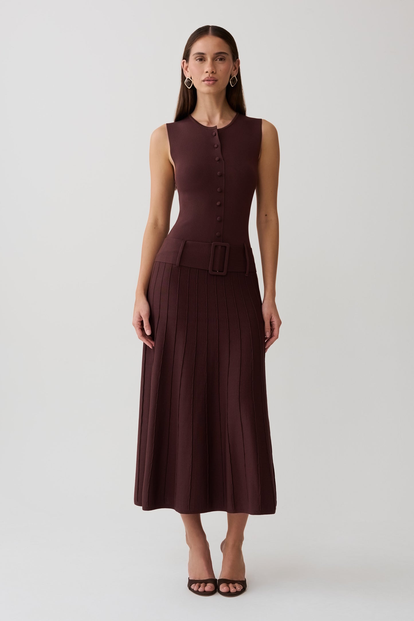 Rebena Pleated Midi Dress - Chocolate