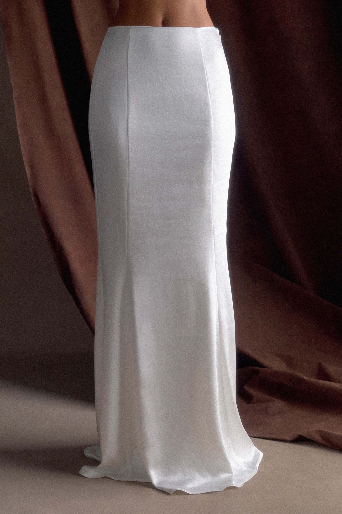 Khloe Satin Fishtail Maxi Skirt - White