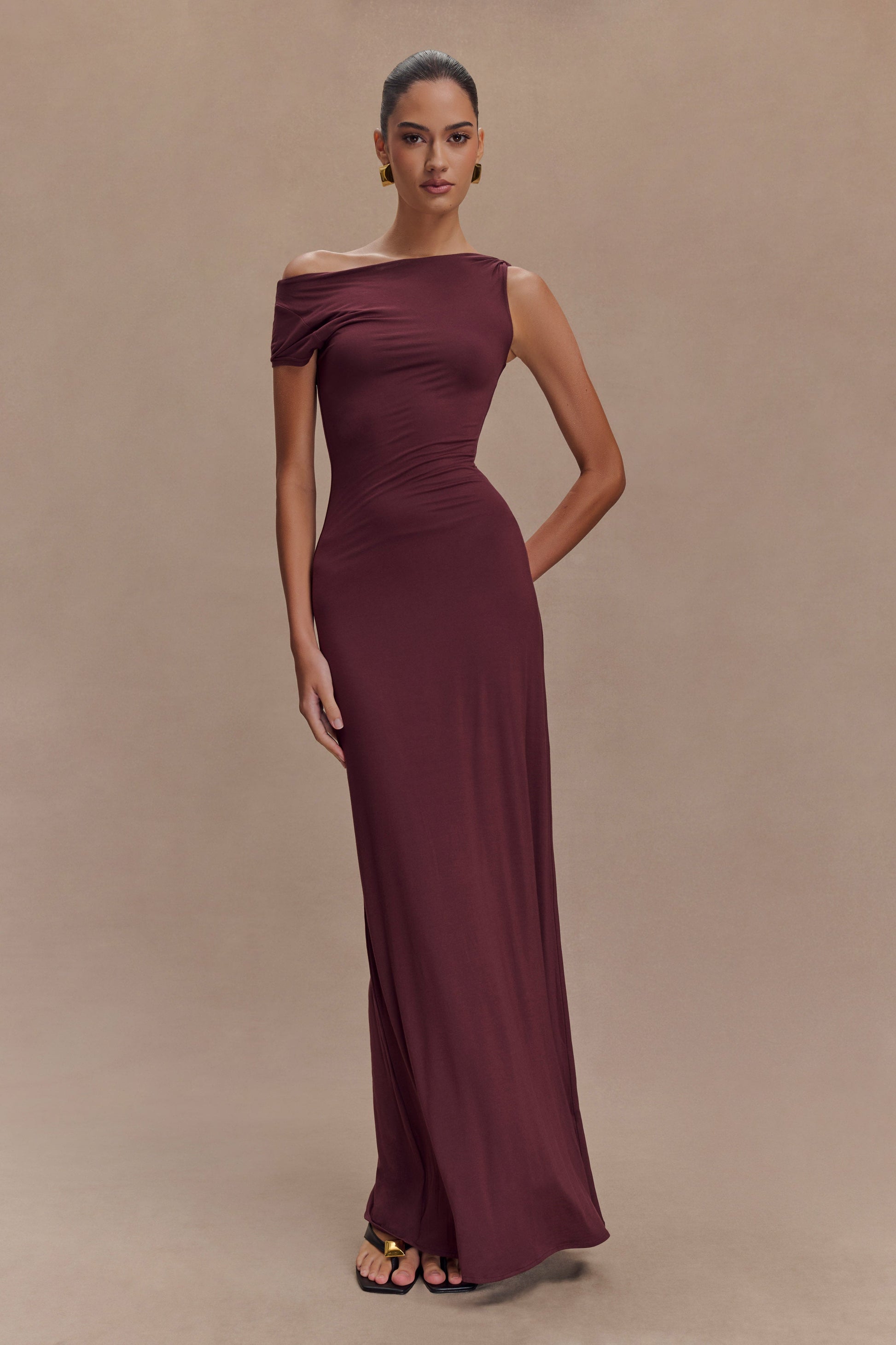 Collective Dress - Tamsin Short Sleeve Modal Maxi Dress - Mahogany image 1