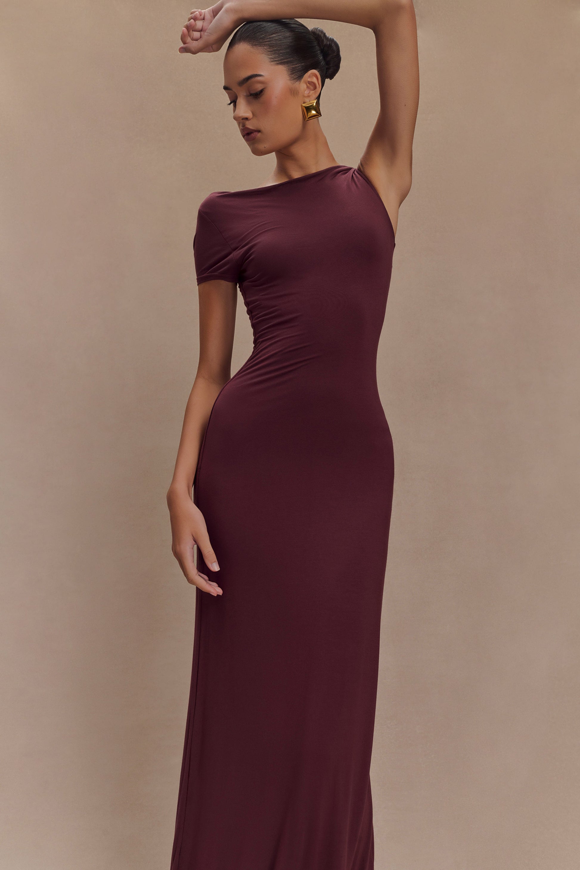 Collective Dress - Tamsin Short Sleeve Modal Maxi Dress - Mahogany image 4