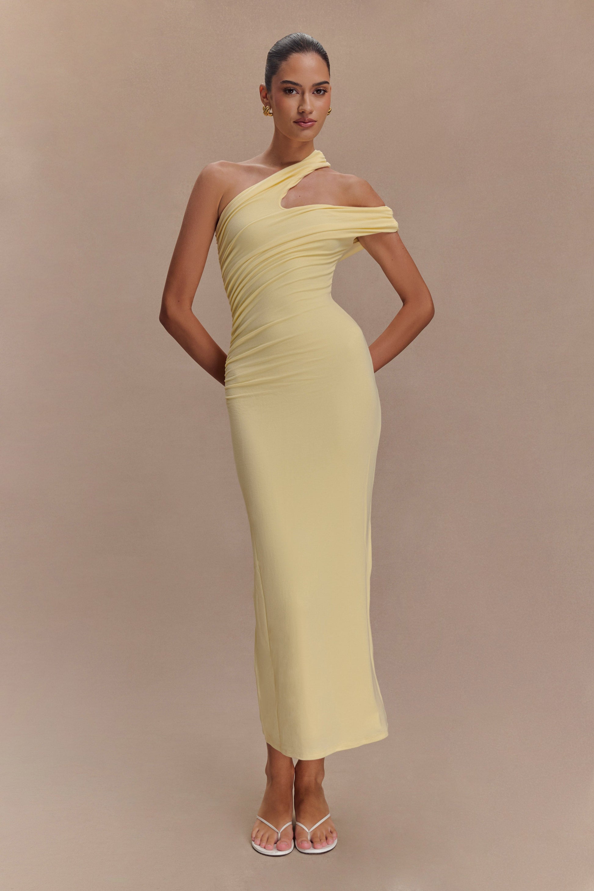 Collective Dress - Anastasia One Shoulder Modal Maxi Dress - Pale Lemon image 1