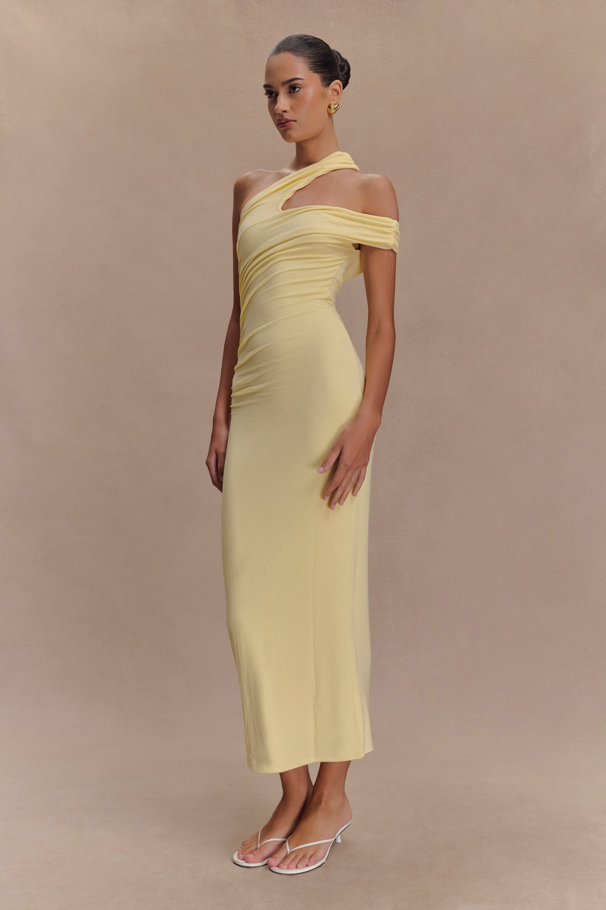 Collective Dress - Anastasia One Shoulder Modal Maxi Dress - Pale Lemon image 6