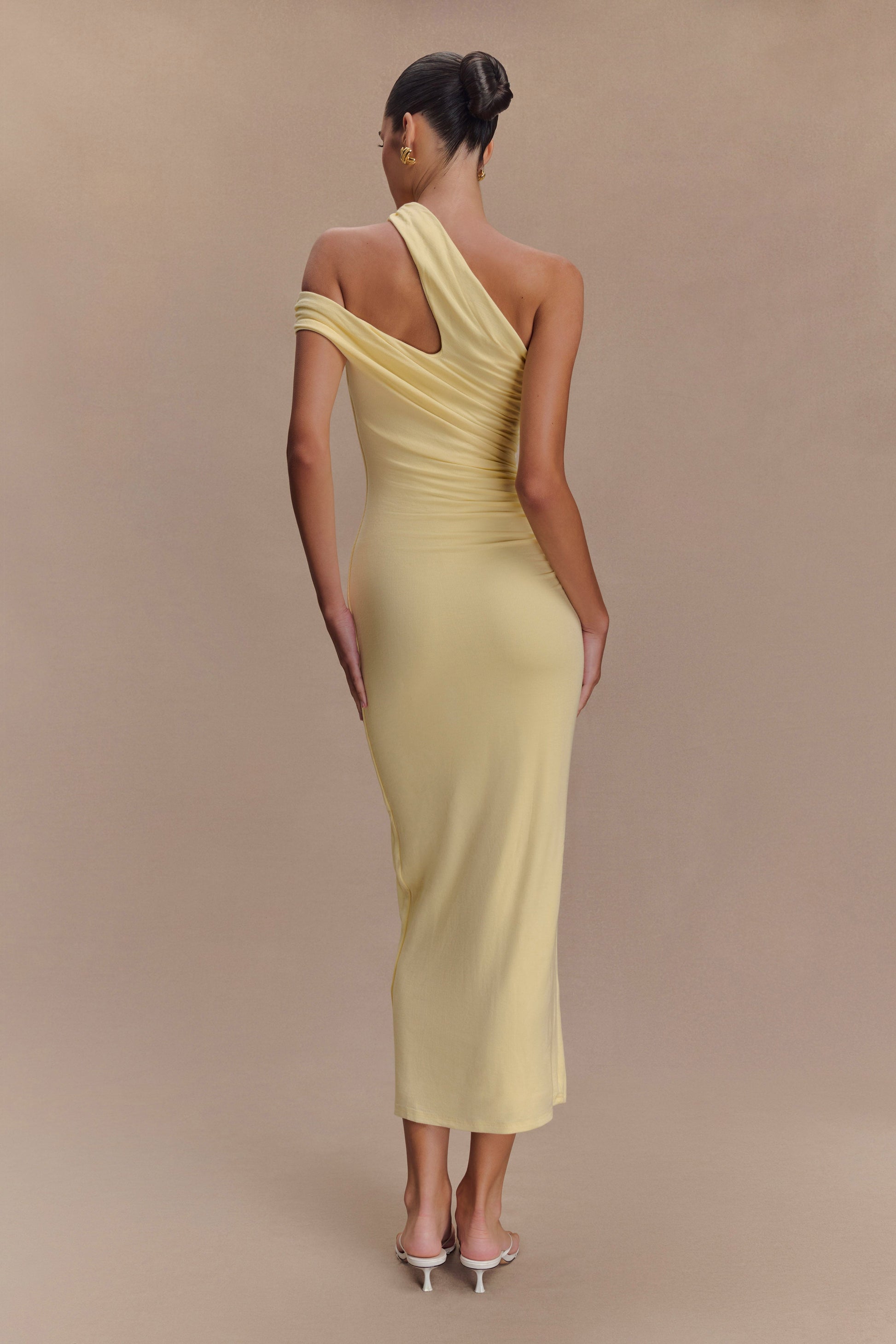 Collective Dress - Anastasia One Shoulder Modal Maxi Dress - Pale Lemon image 3