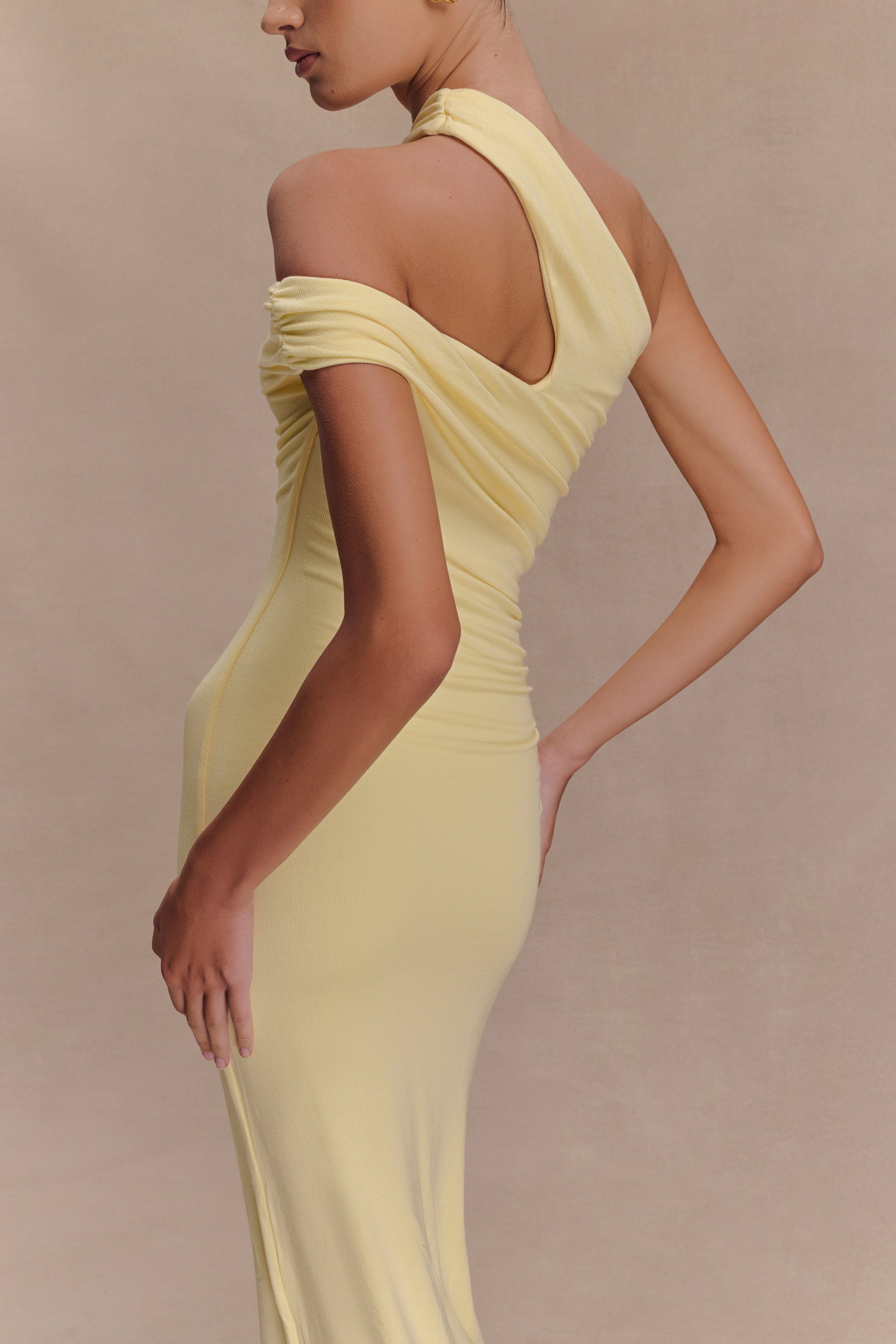 Collective Dress - Anastasia One Shoulder Modal Maxi Dress - Pale Lemon image 5