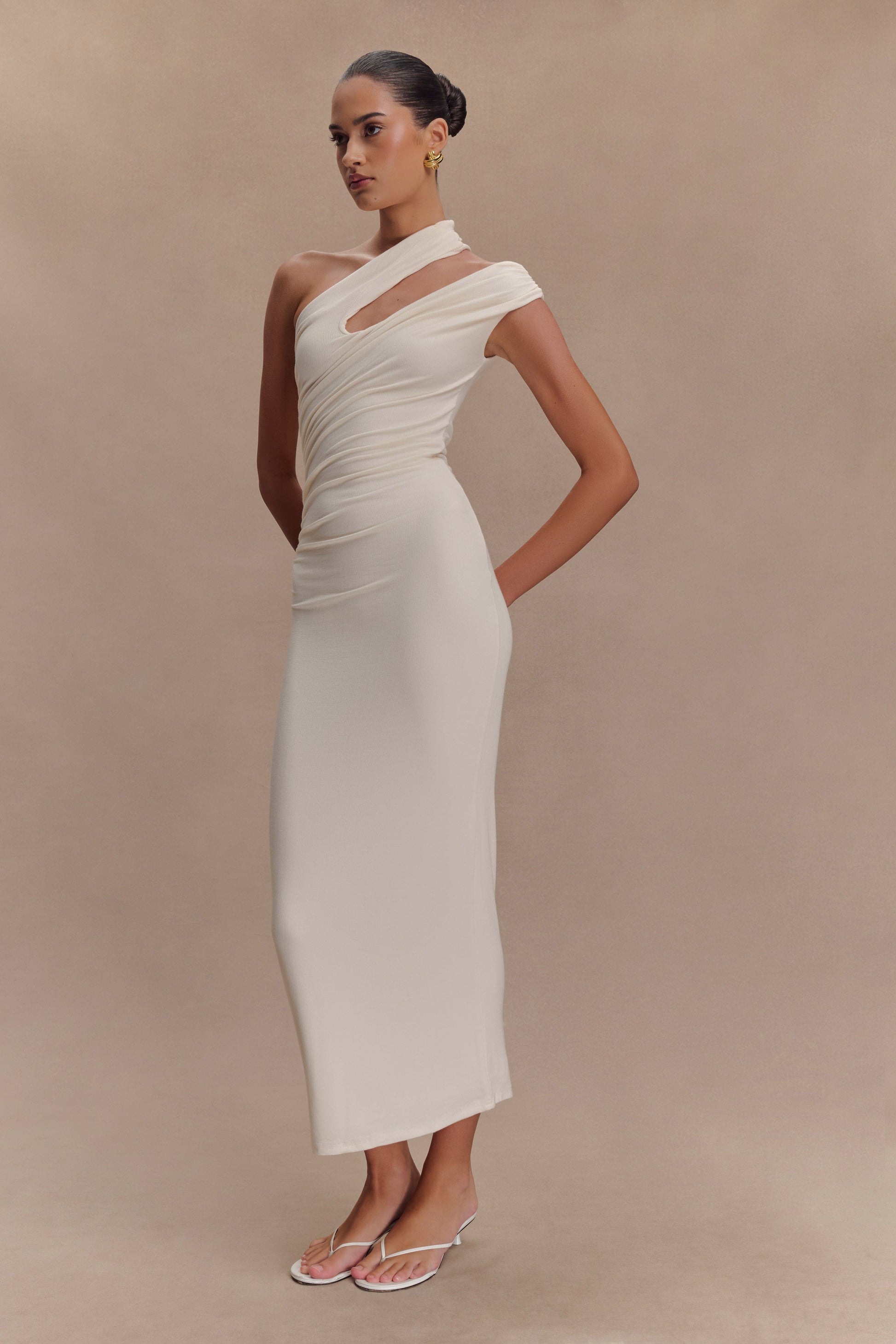 Collective Dress - Anastasia One Shoulder Modal Maxi Dress - Ivory image 5