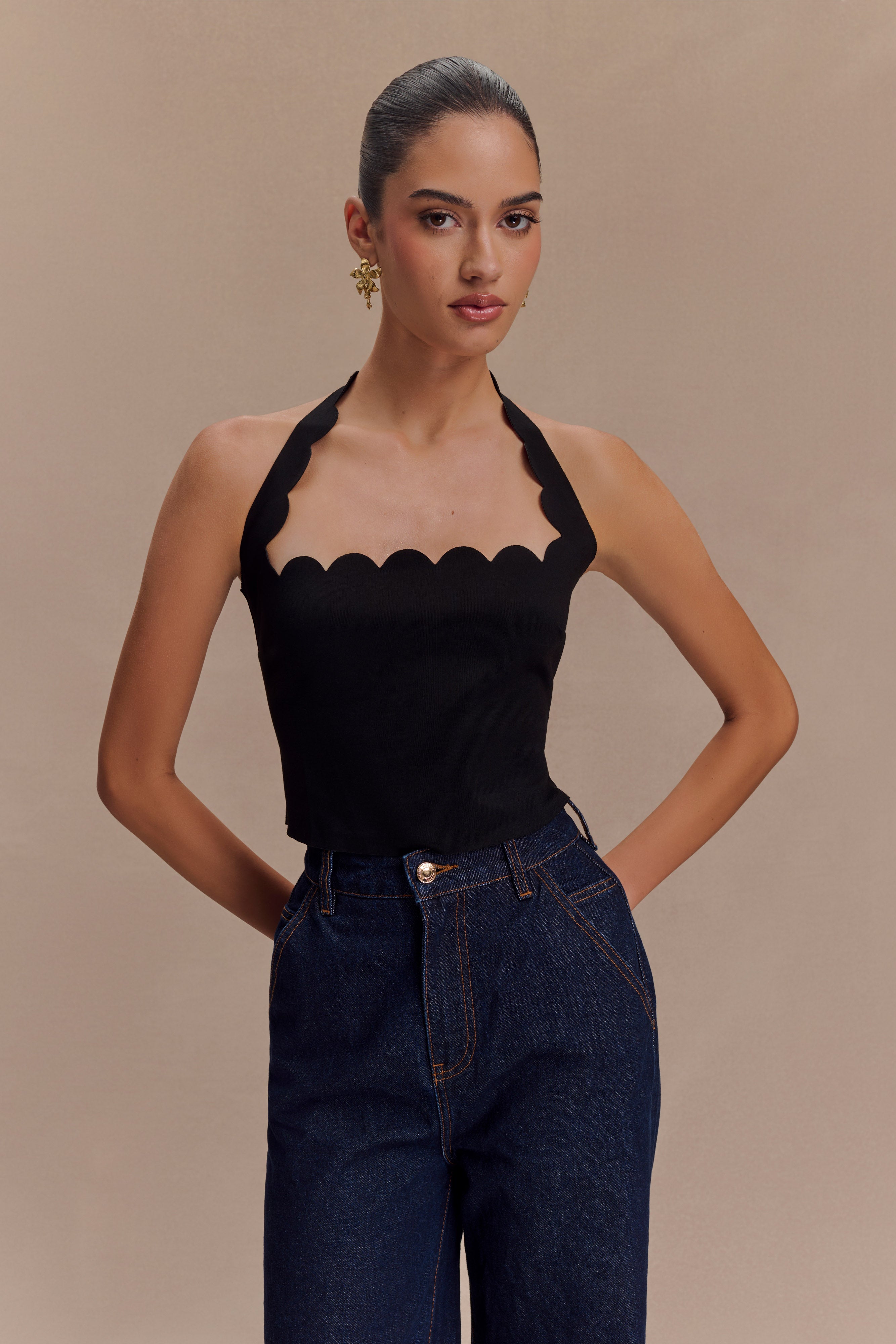 Halen Cap Sleeve Scalloped Top Indigo main image 1