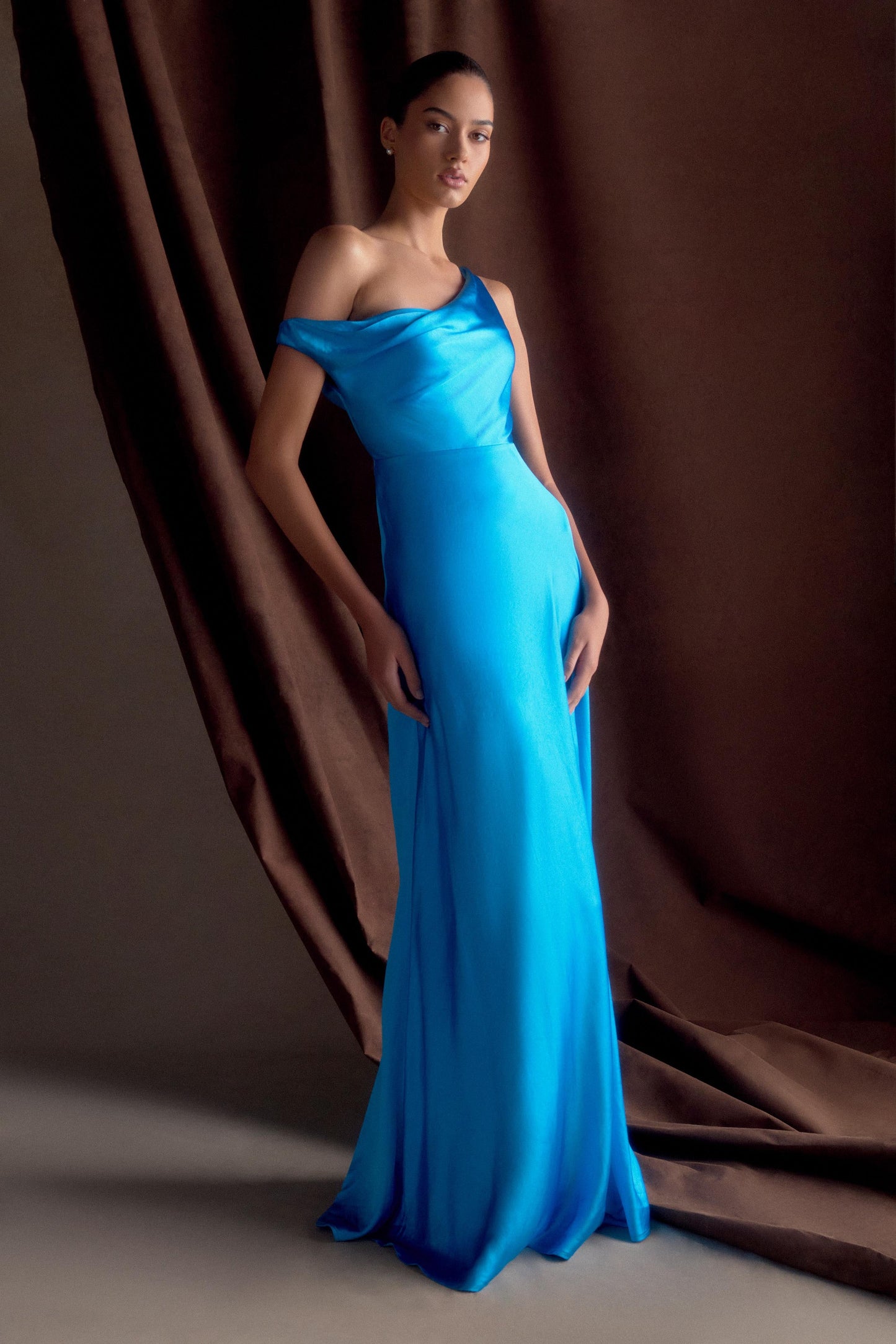 Jacinta One Shoulder Maxi Dress - Cyan Blue