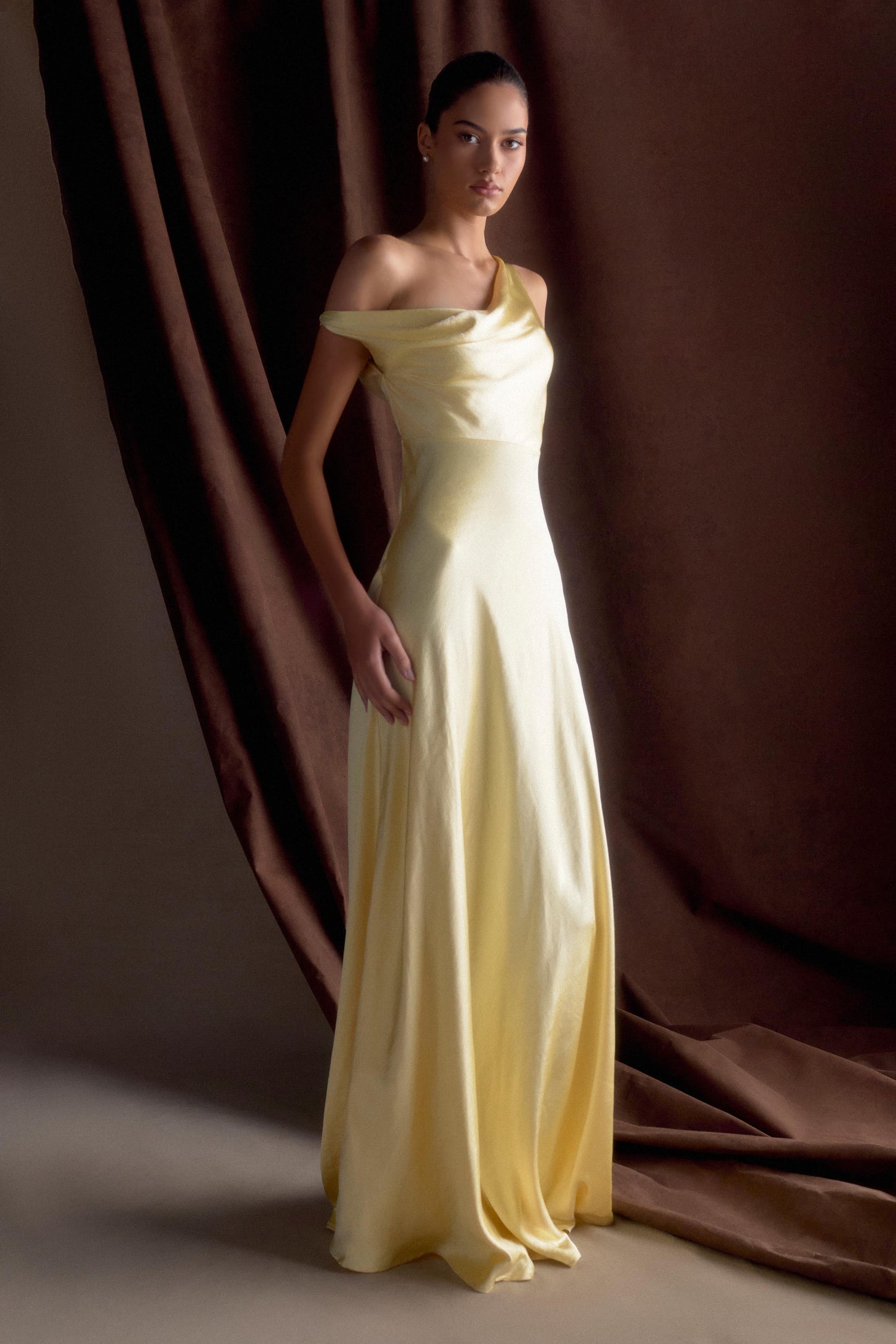 Jacinta One Shoulder Maxi Dress - Pastel Lemon