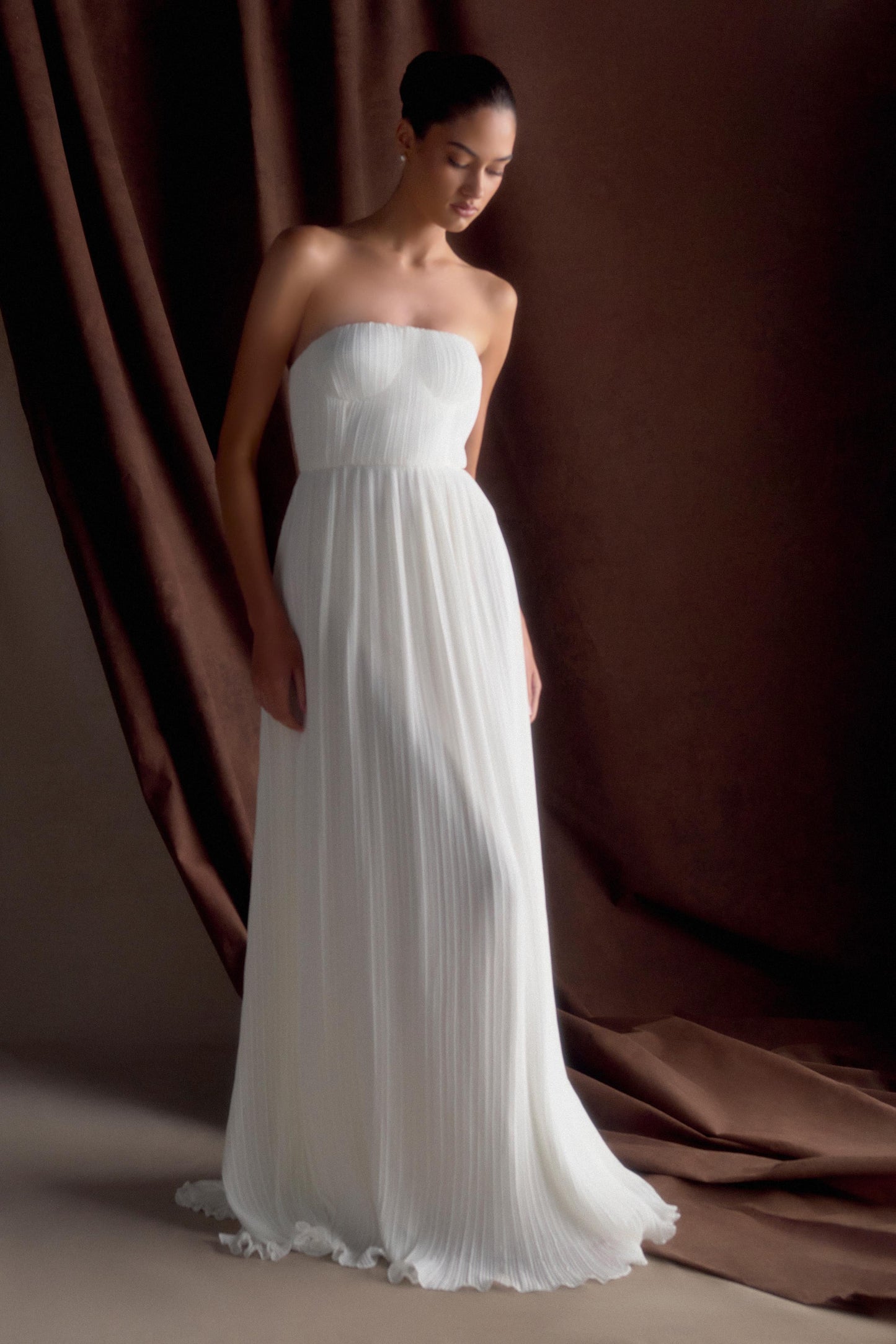 Juno Strapless Pleated Maxi Gown - White