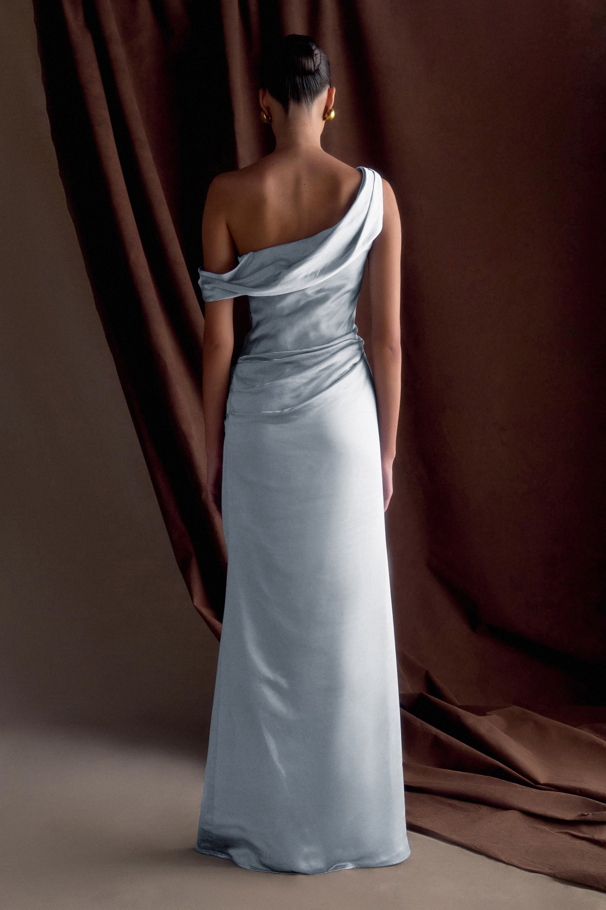 Dalia Off Shoulder Satin Maxi Dress - Frosted Blue - Image 3