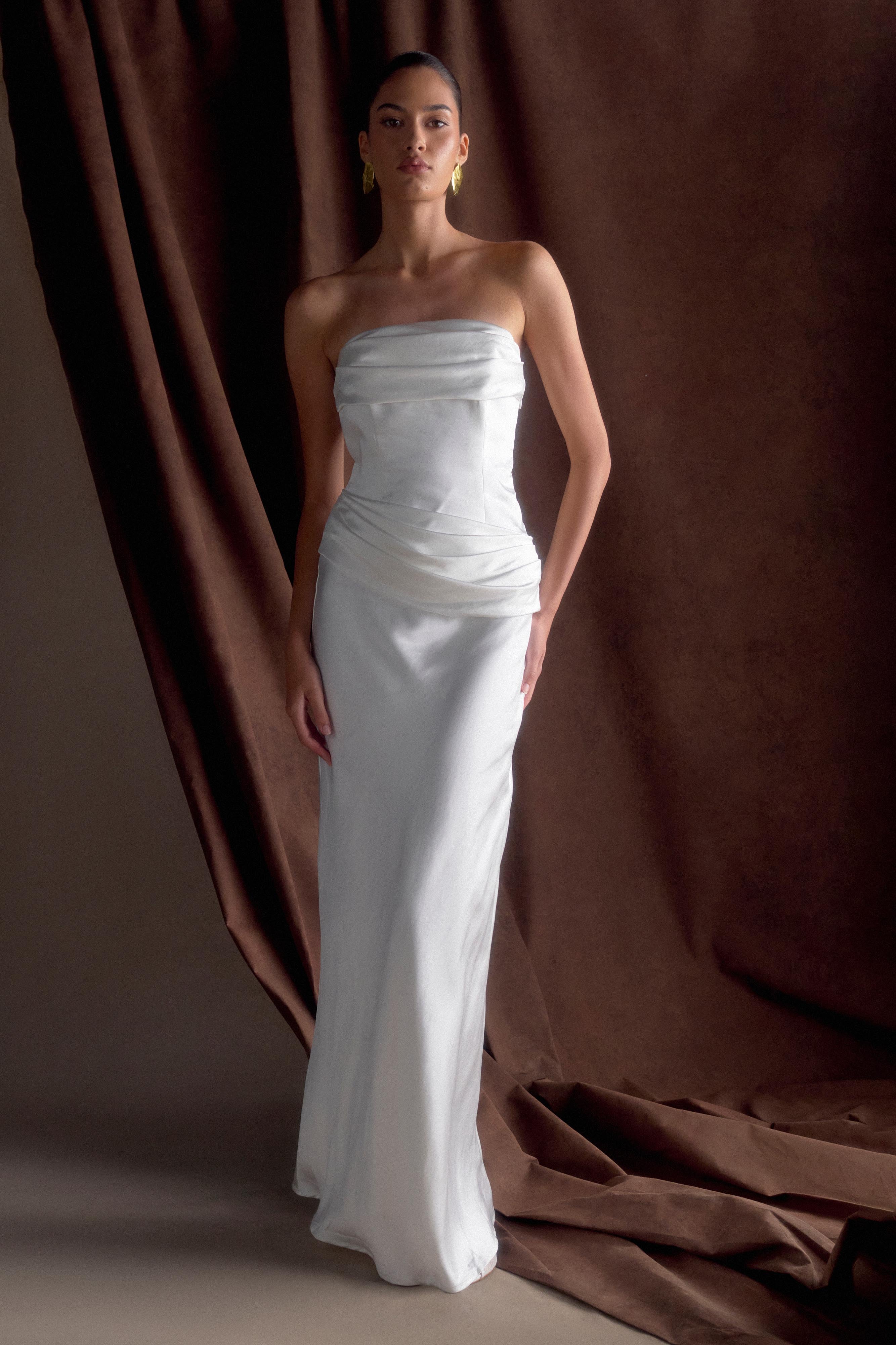 Jasmine Strapless Satin Maxi Dress White MESHKI jasmine-strapless-satin-maxi-dress-white-meshki