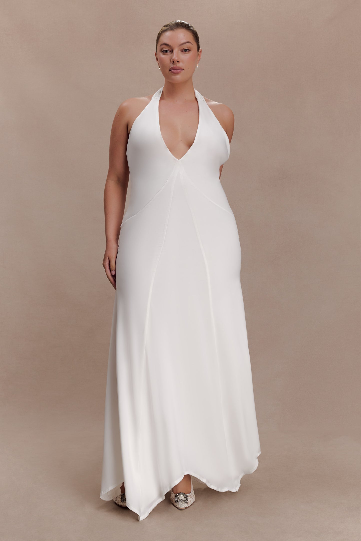 Juliet Slinky Maxi Dress With Scarf - White