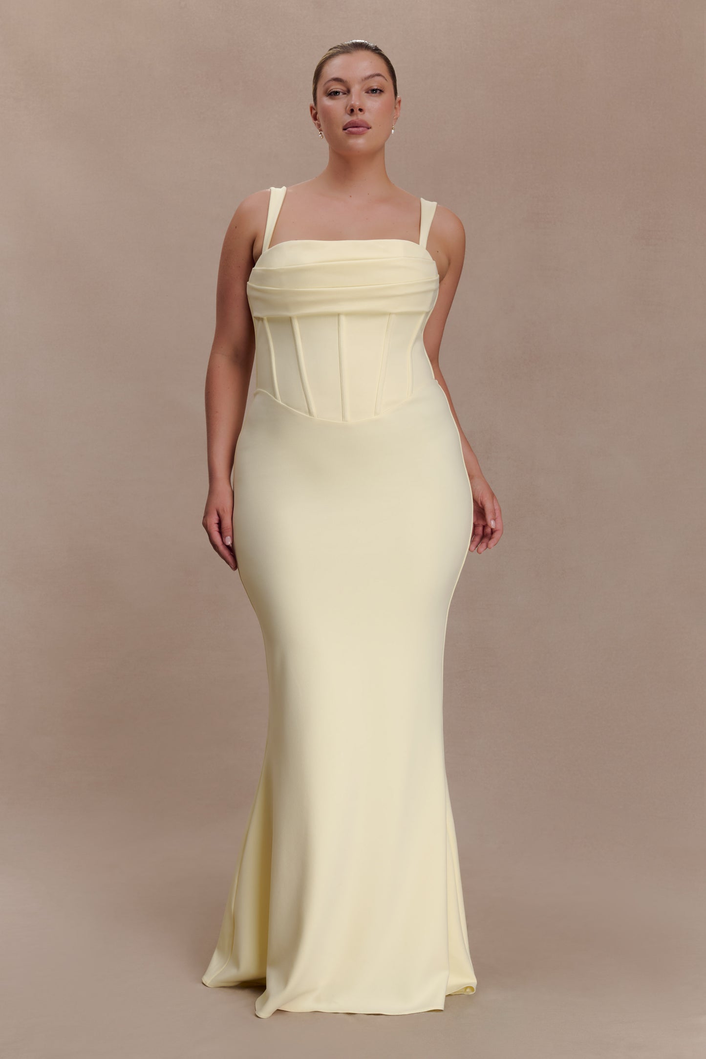 Luella Crepe Corset Maxi Dress - Lemon