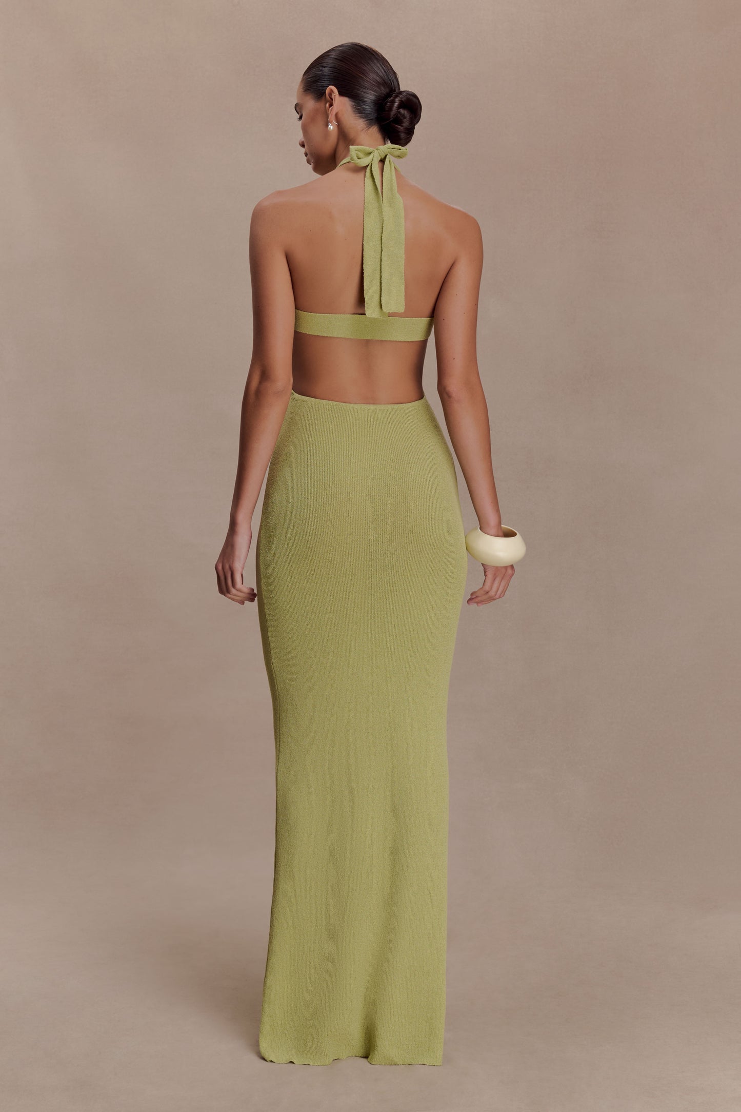 Theresea Halter Knit Maxi Dress - Light Olive