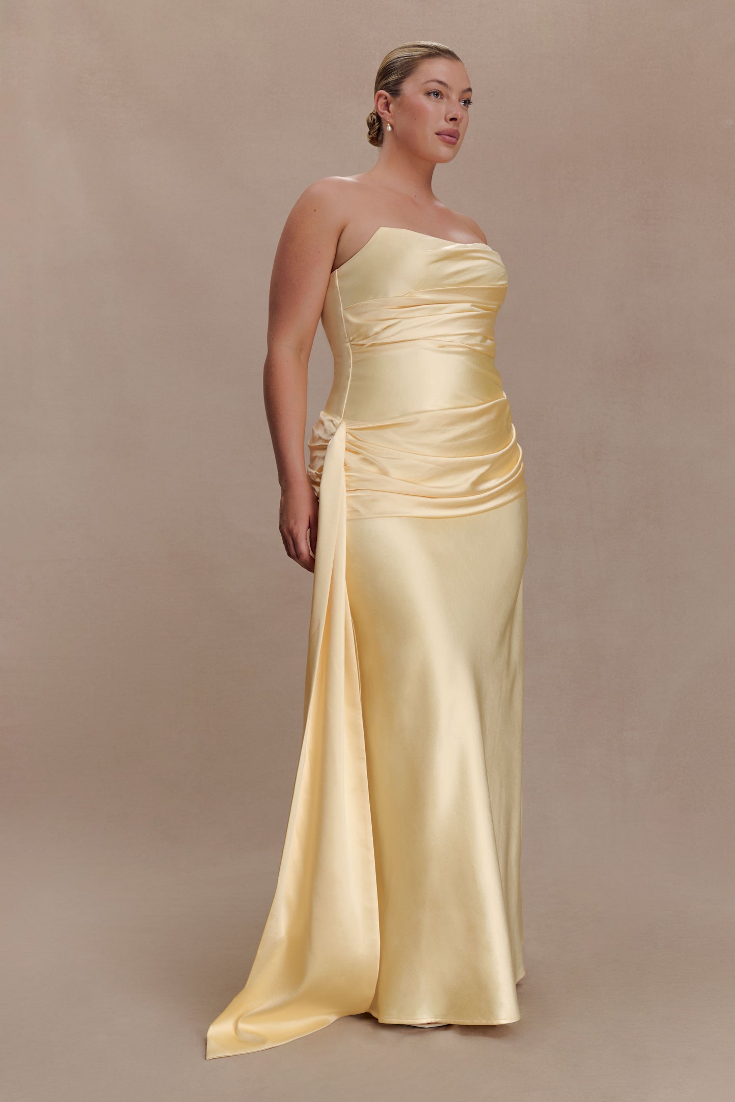 Sarah Strapless Maxi Dress With Waist Tie - Lemon