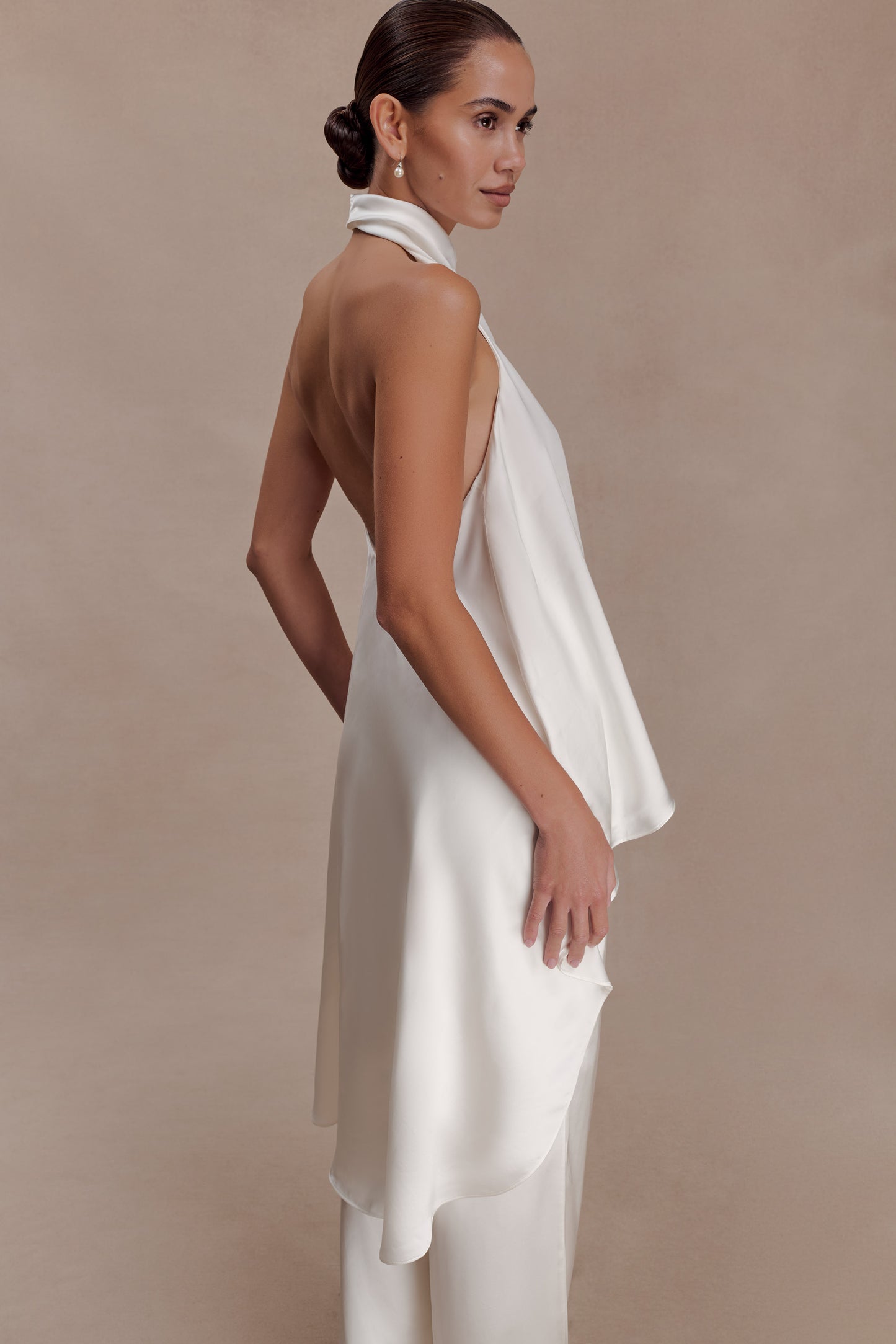 Sydney Asymmetrical Satin Halter Top - Ivory