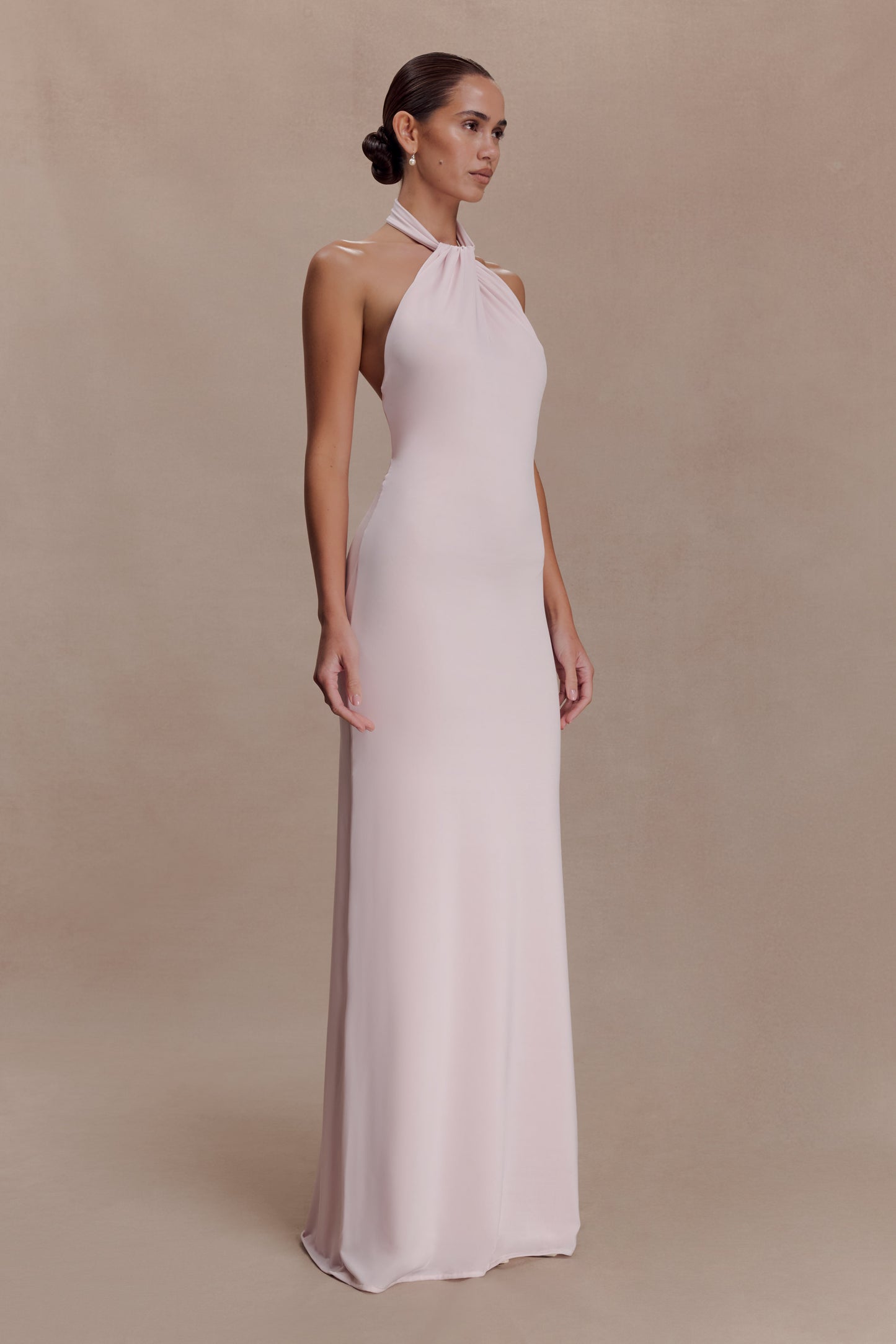 Elyna Slinky Halter Maxi Dress - Pale Pink