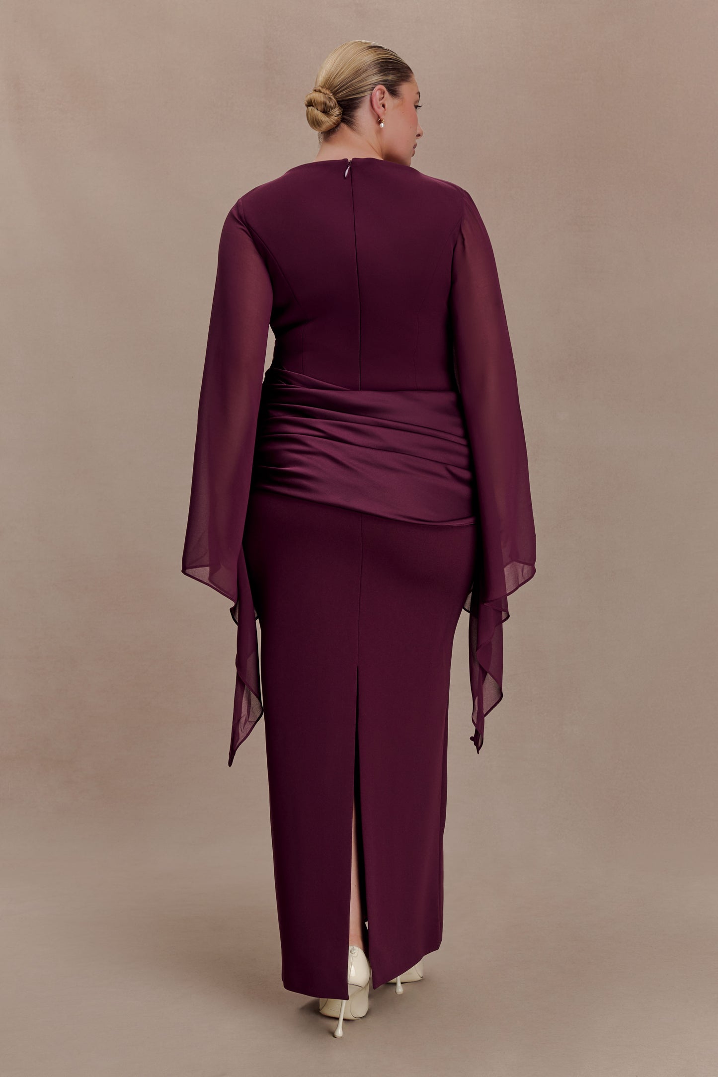 Samantha Waterfall Sleeves Maxi Dress - Wine