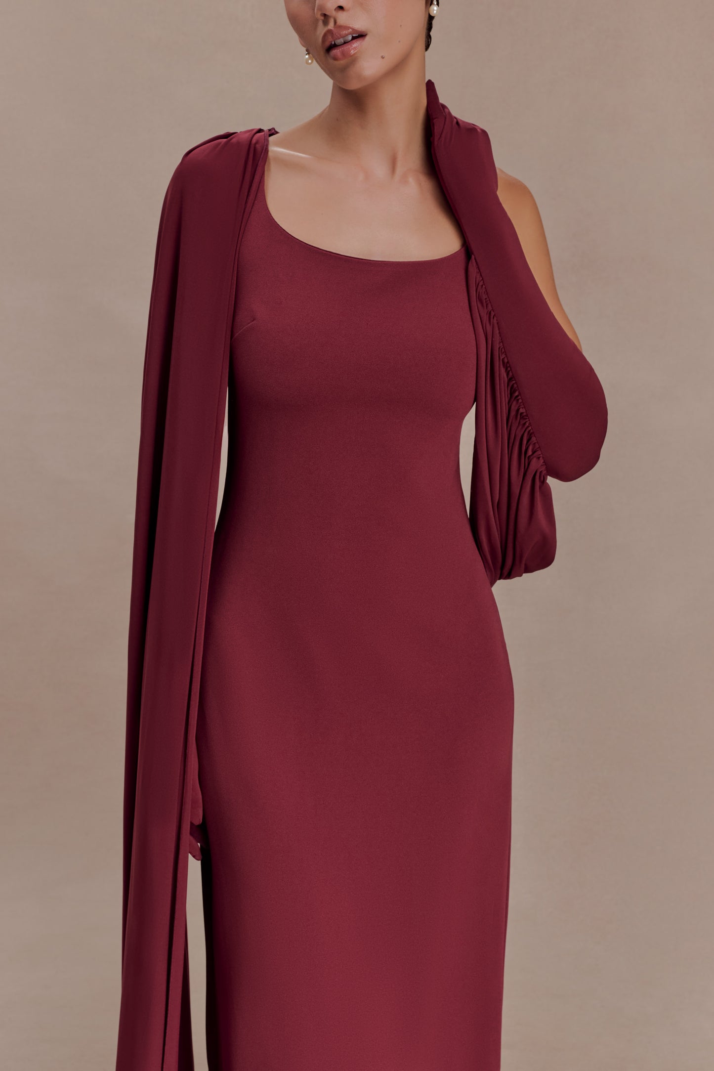 Rhea Detachable Cape Jersey Maxi Dress - Wine