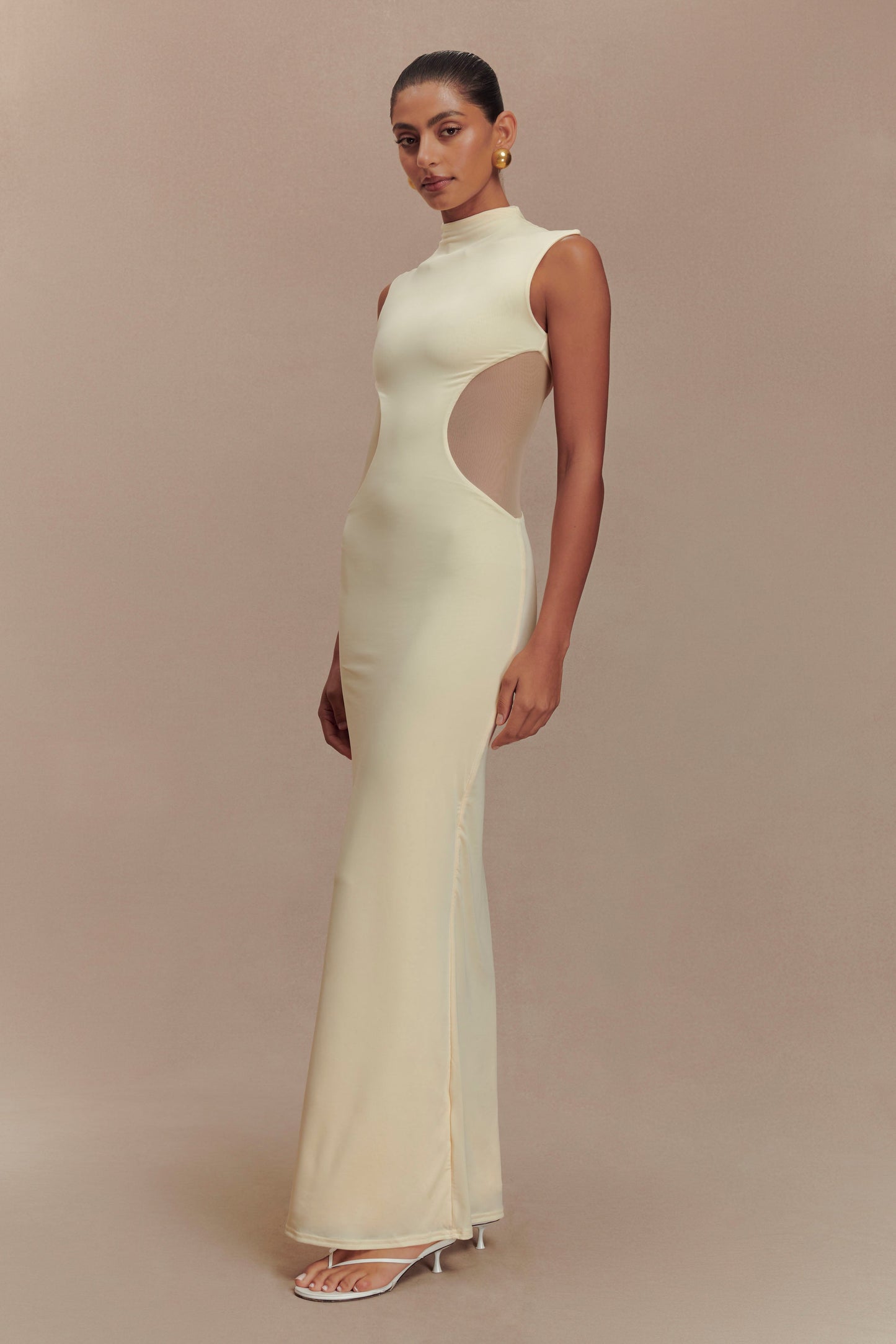 Massie Slinky And Mesh Maxi Dress - Lemon